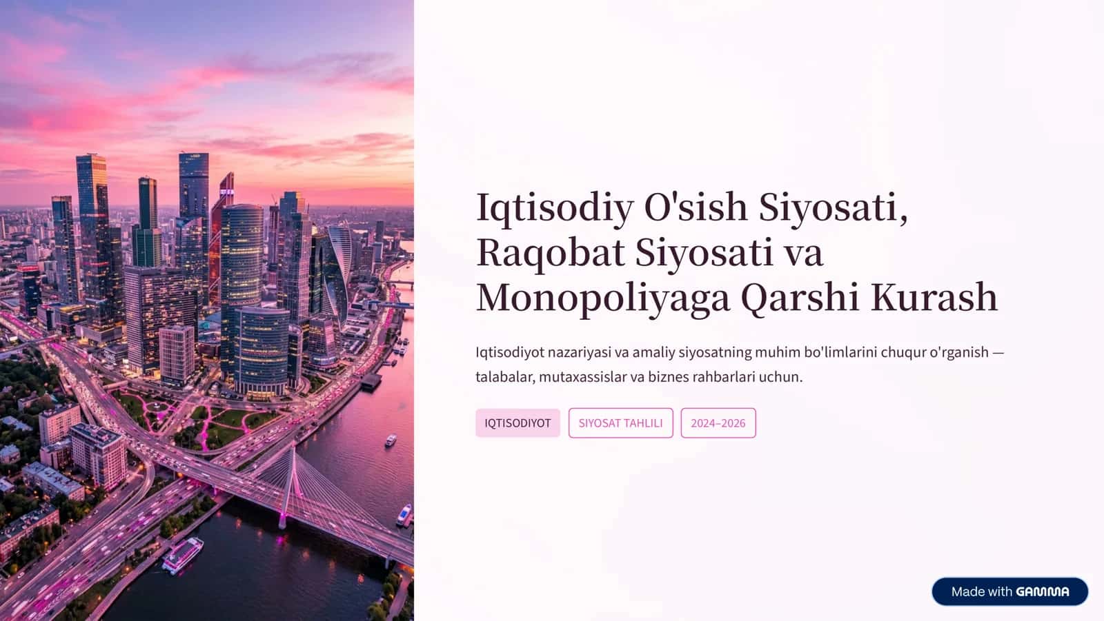 Iqtisodiy O'sish Siyosati, Raqobat Siyosati va Monopoliyaga Qarshi Kurash 1