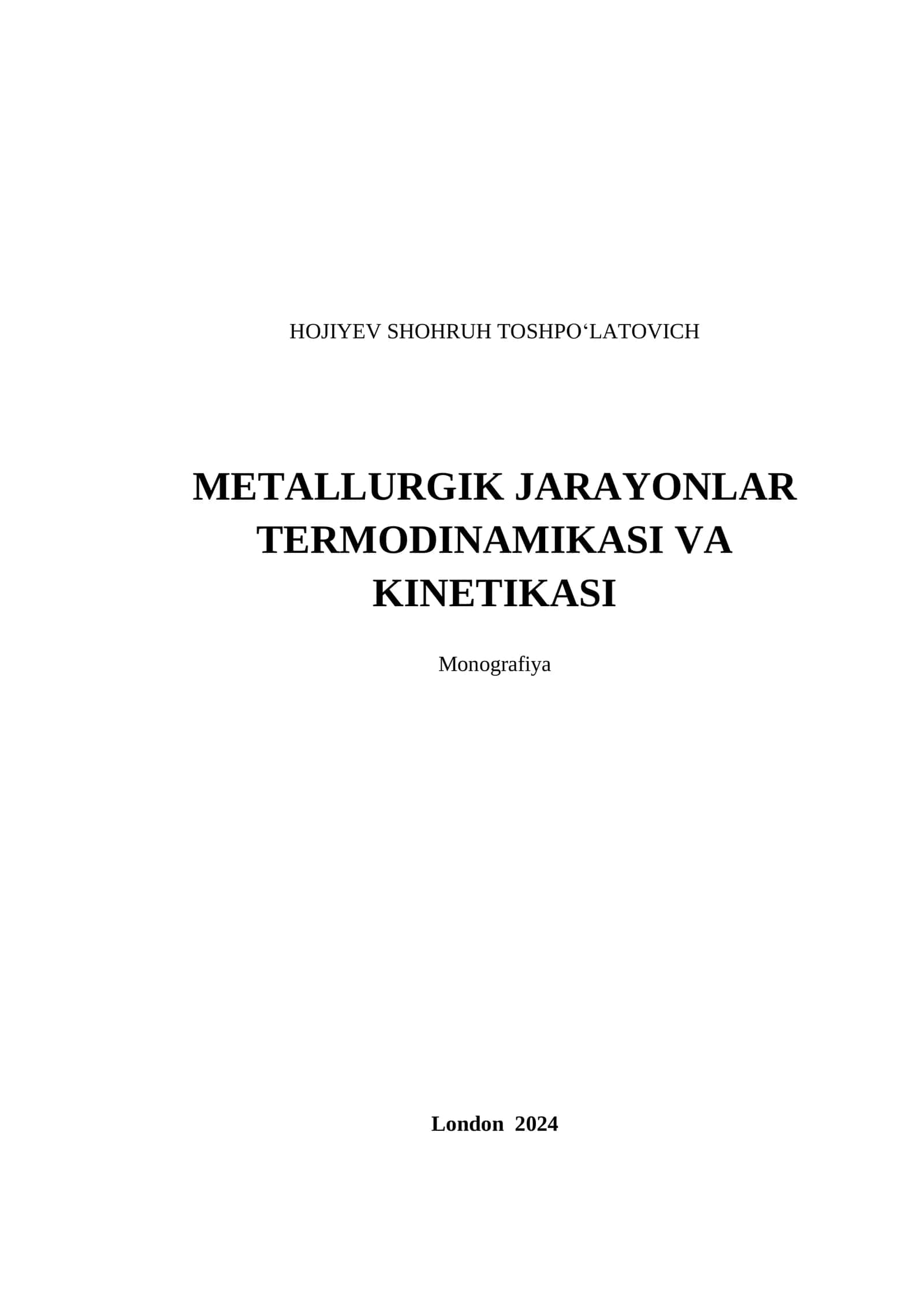 Metallurgik jarayonlar termodinamikasi va kinetikasi 1