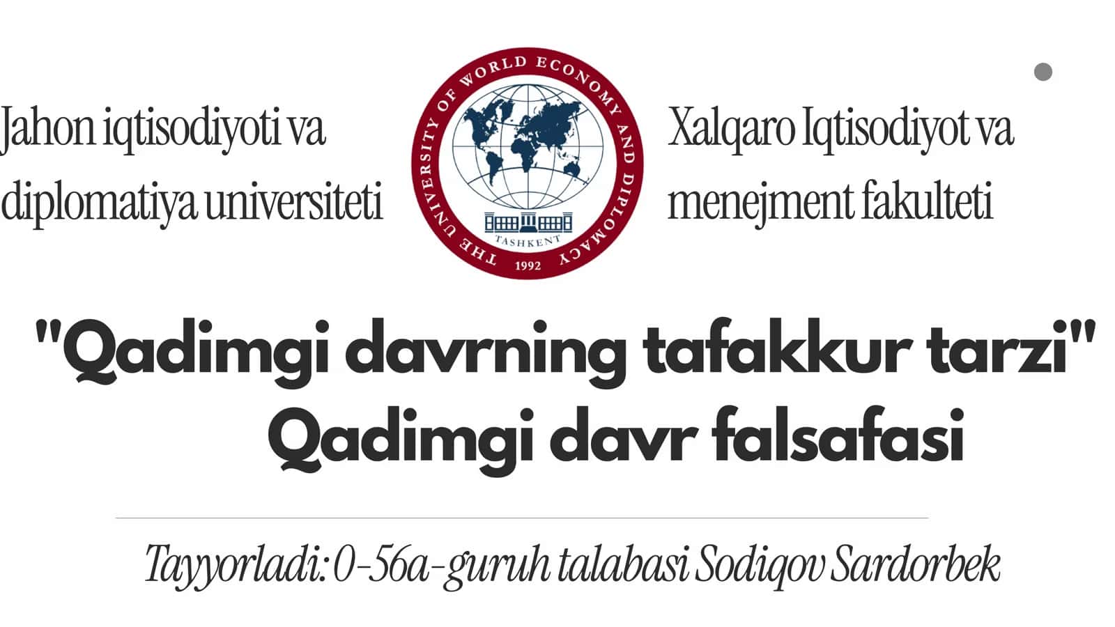 Qadimgi falsafa | Qadimgi davrning tafakkur tarzi 1