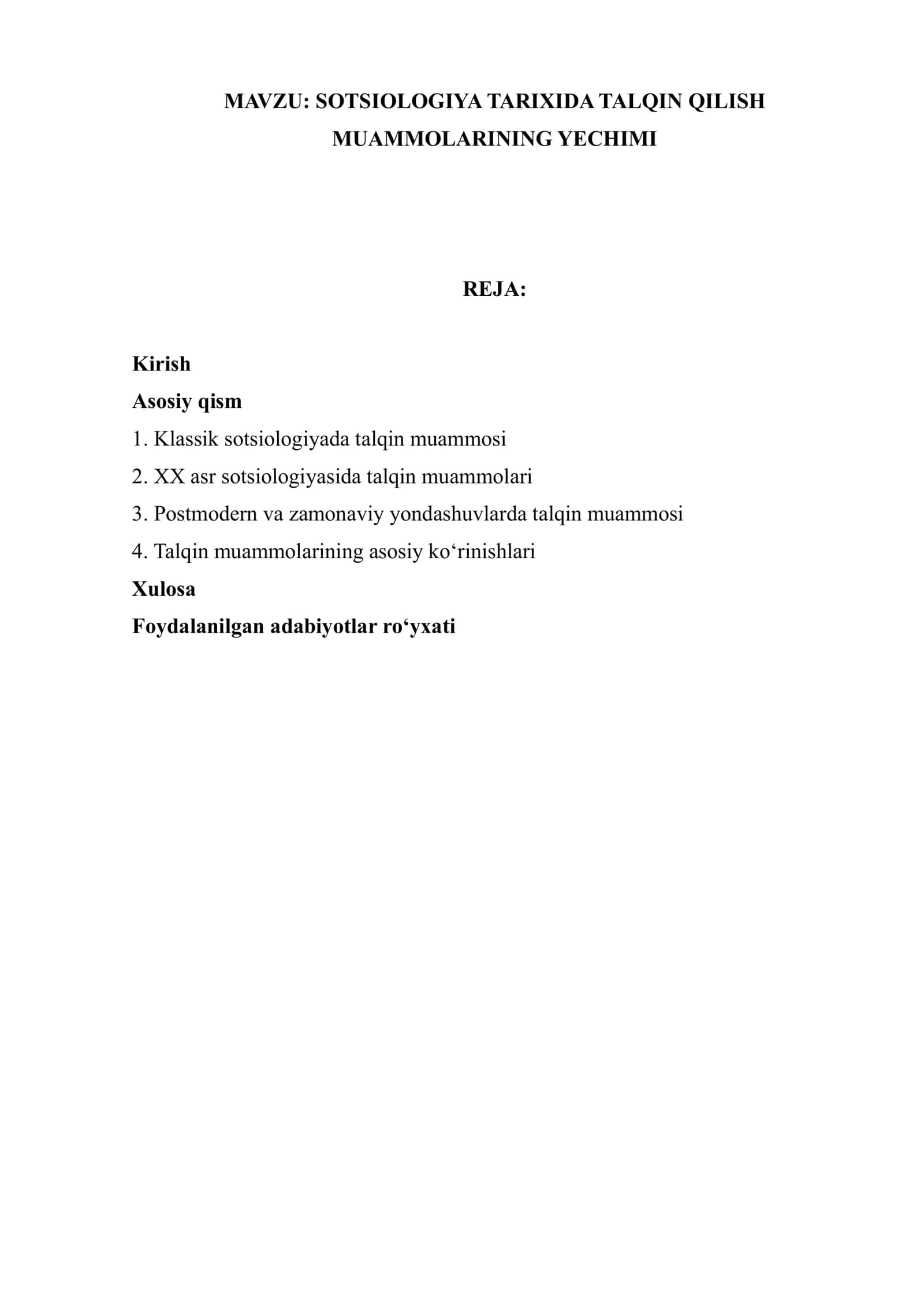 SOTSIOLOGIYA TARIXIDA TALQIN QILISH MUAMMOLARINING YECHIMI 1