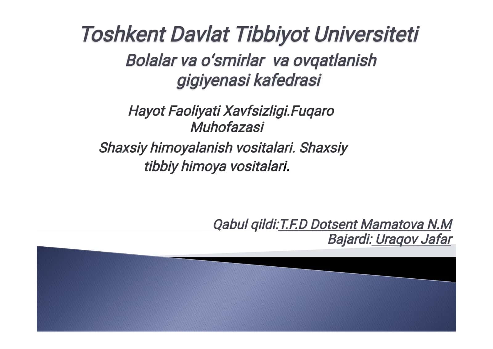 Shaxsiy himoyalanish vositalari. Shaxsiy tibbiy himoya vositalari. 1