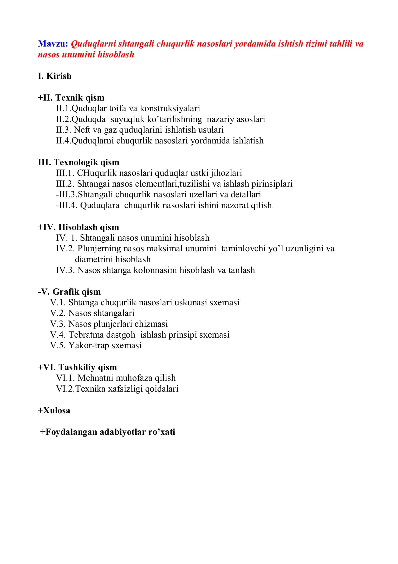 Quduqlarni shtangali chuqurlik nasoslari yordamida ishtish tizimi tahlili va nasos unumini hisoblash 1