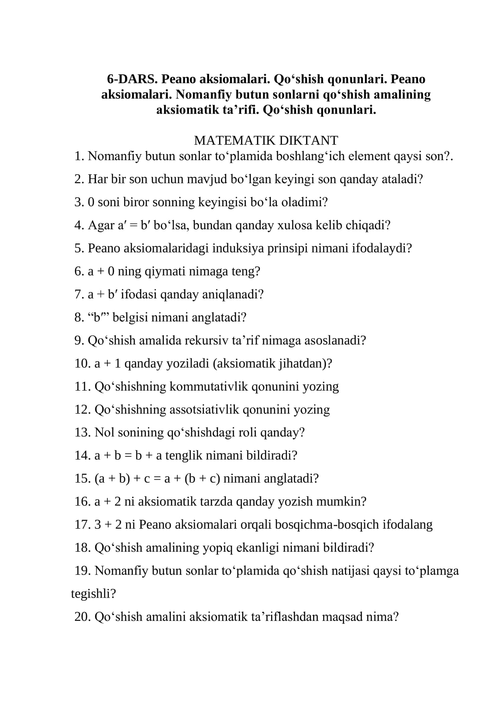MATEMATIK DIKTANT 1