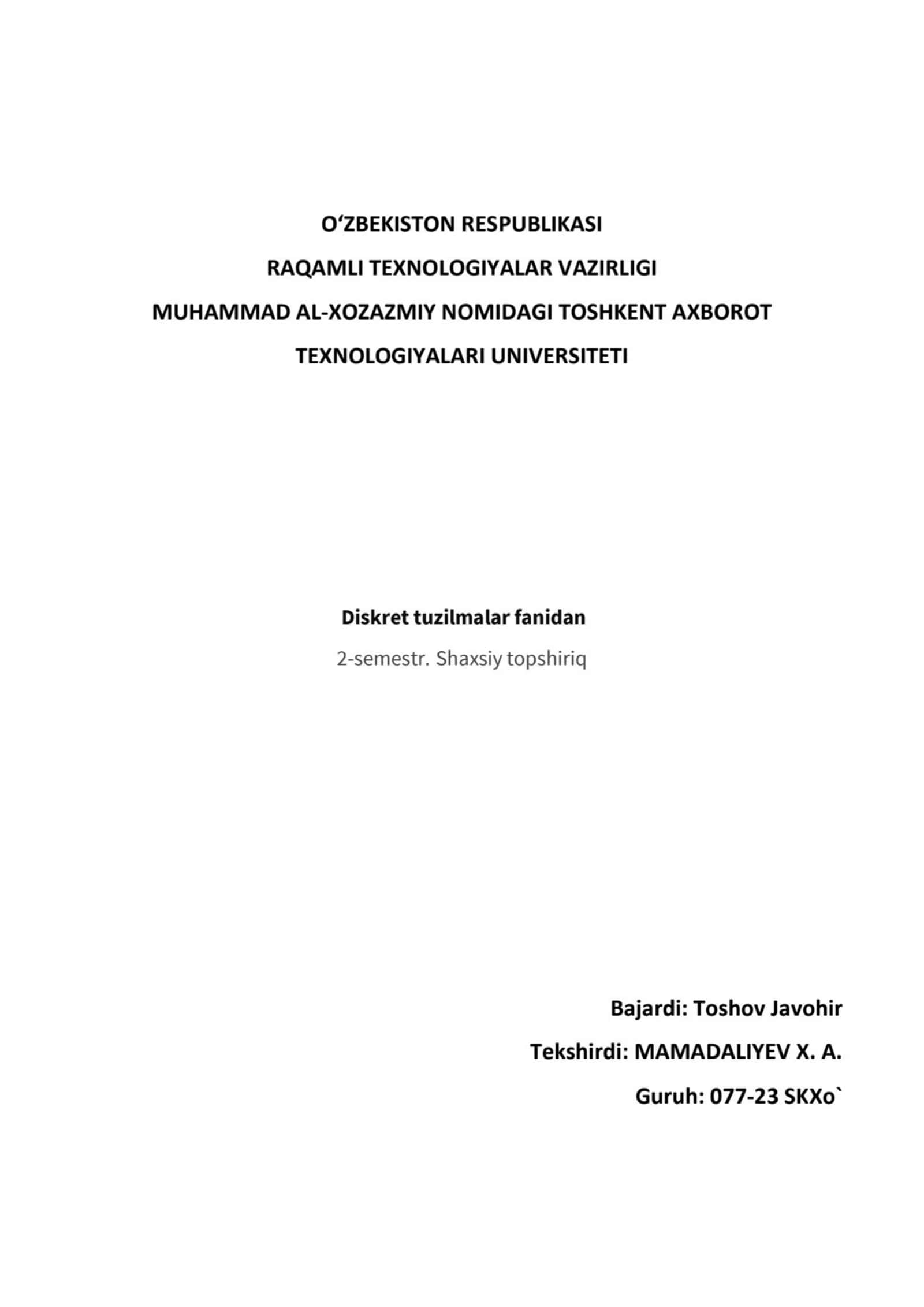 diskret tuzilmalar fanidan deadline 1