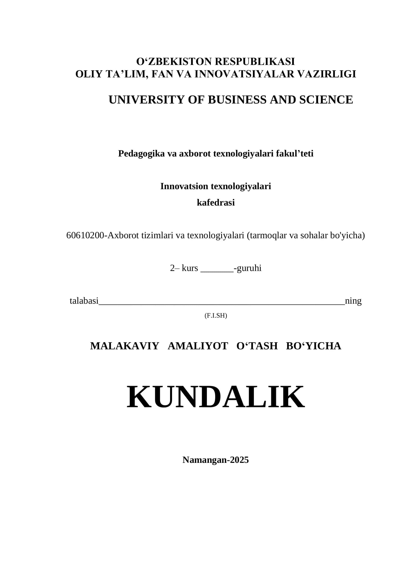 Pedagogika va axborot texnologiyalari fakulteti 2 - kurs talabasi 1