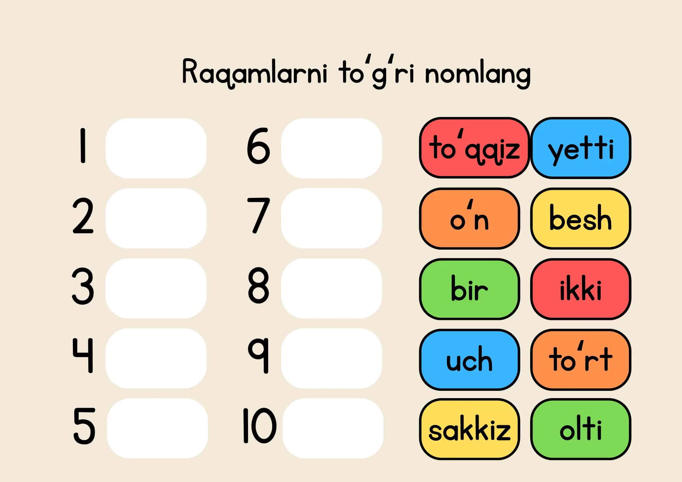 Raqamlarni toʻgʻri nomlang 1