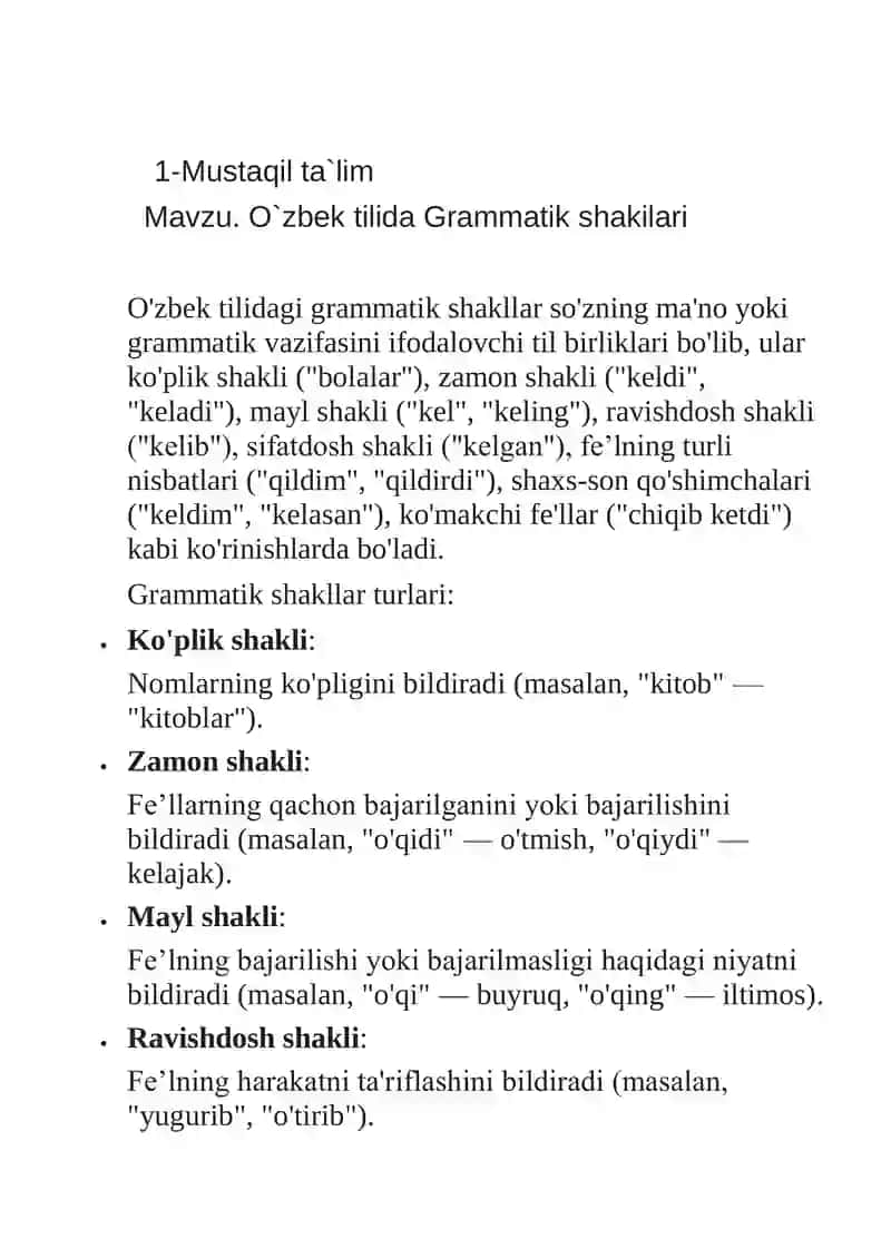 O`zbek tilida Grammatik shakilari 1