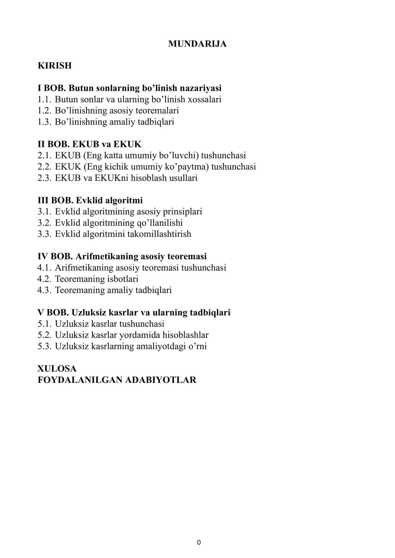 Butun sonlarning bo’linish nazariyasi 1