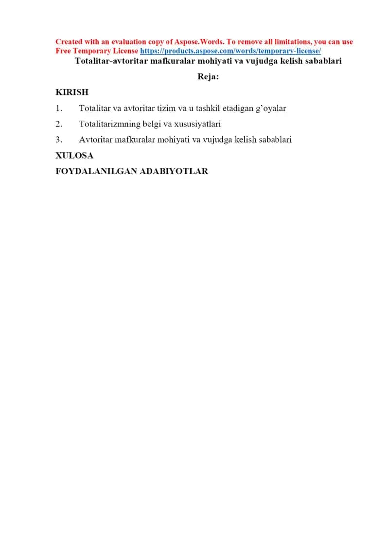 Totalitar-avtoritar mafkuralar mohiyati va vujudga kelish sabablari 1
