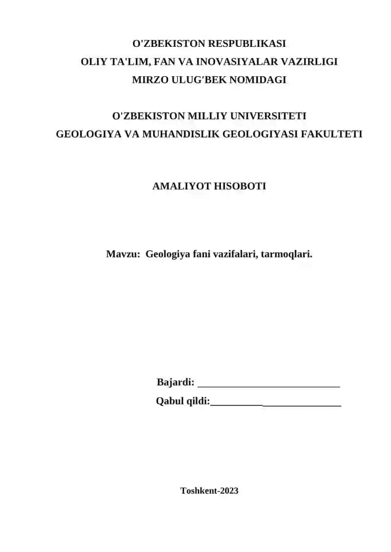 Geologiya fani vazifalari, tarmoqlari