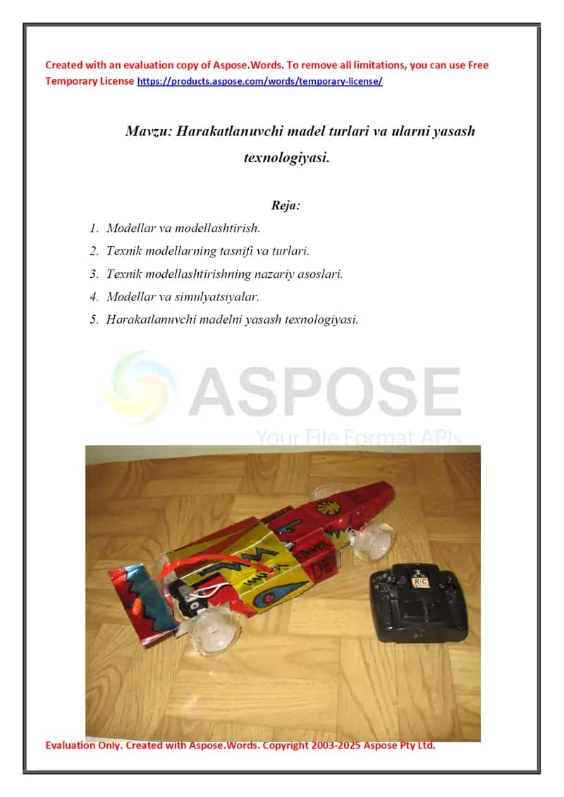 Harakatlanuvchi madel turlari va ularni yasash texnologiyasi. 1
