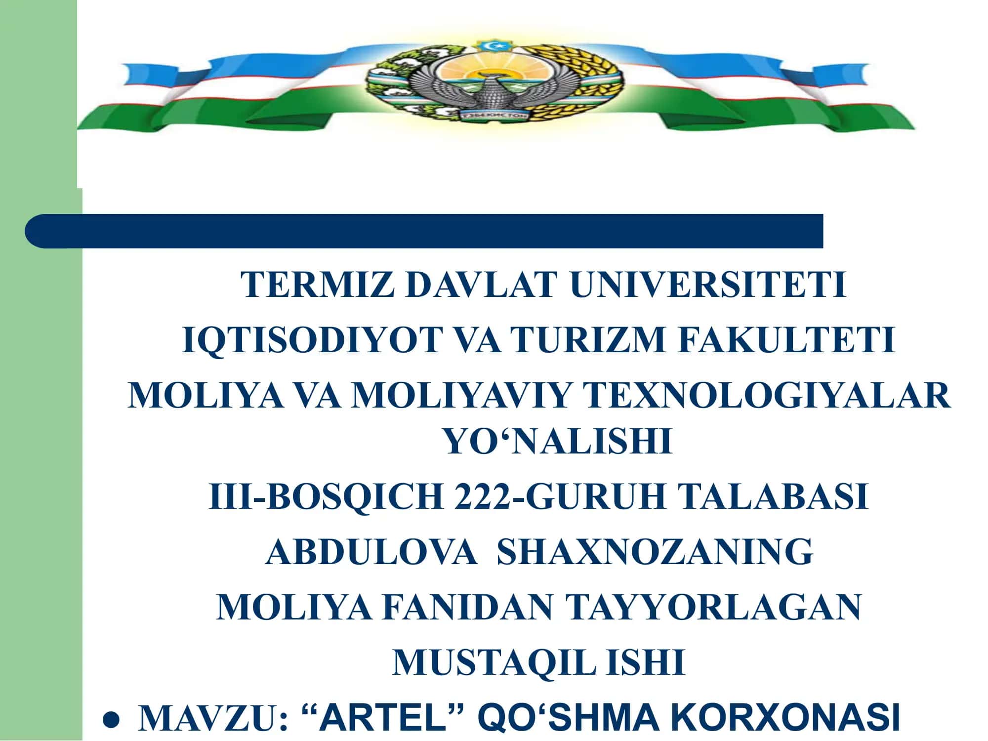 ARTEL QO‘SHMA KORXONASI 1