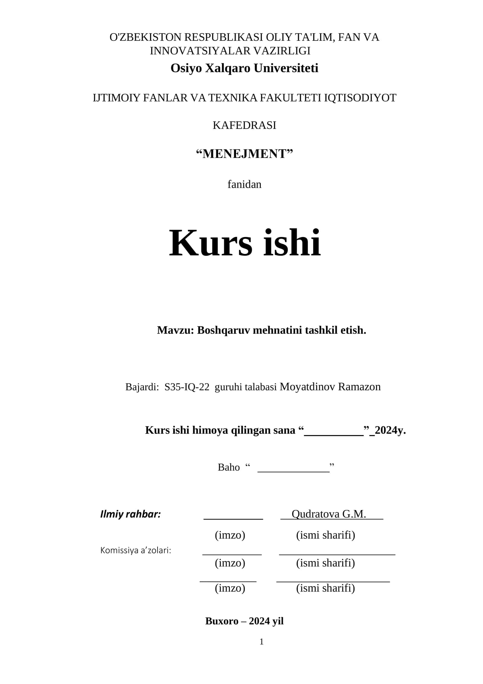 Boshqaruv mehnatini tashkil etish 1