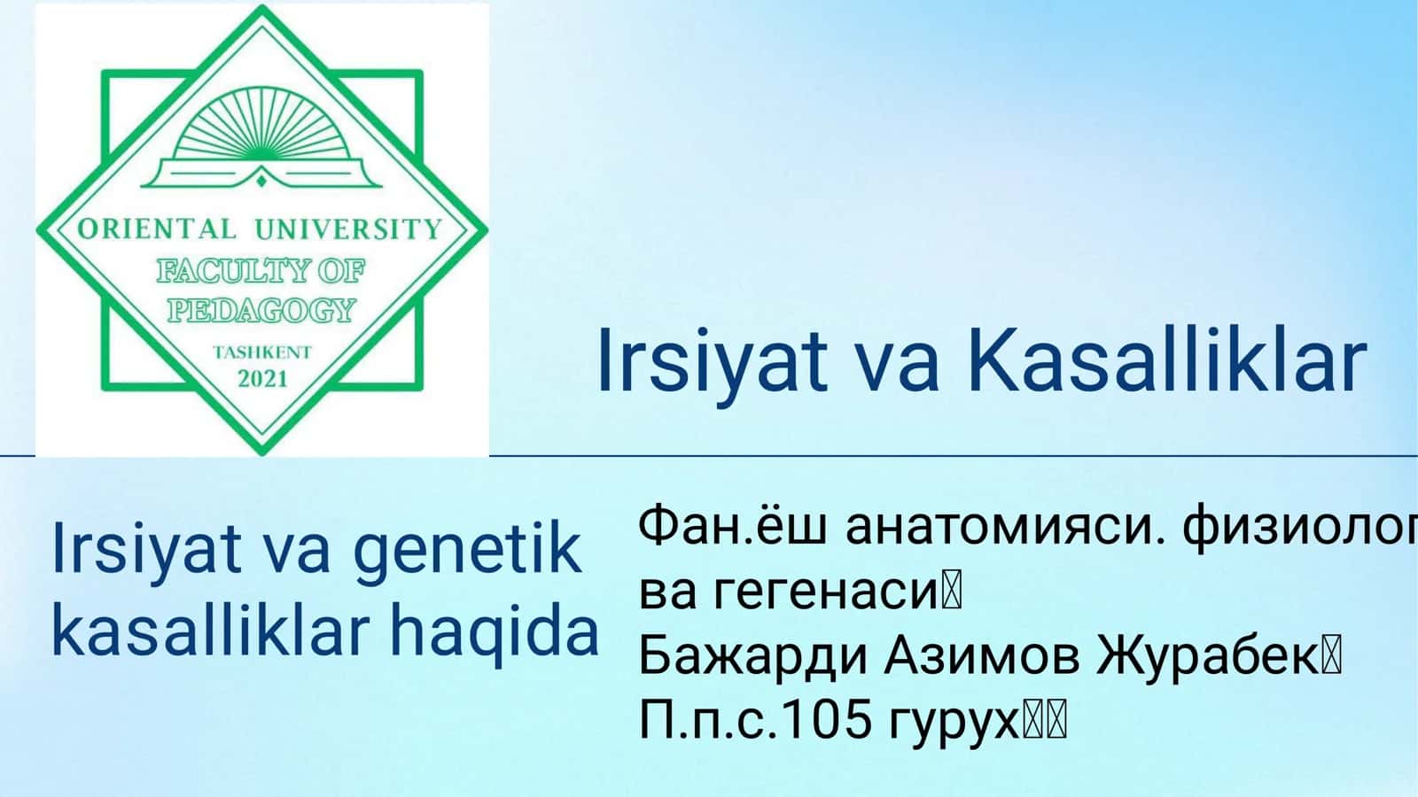 Irsiyat va Kasalliklar 1