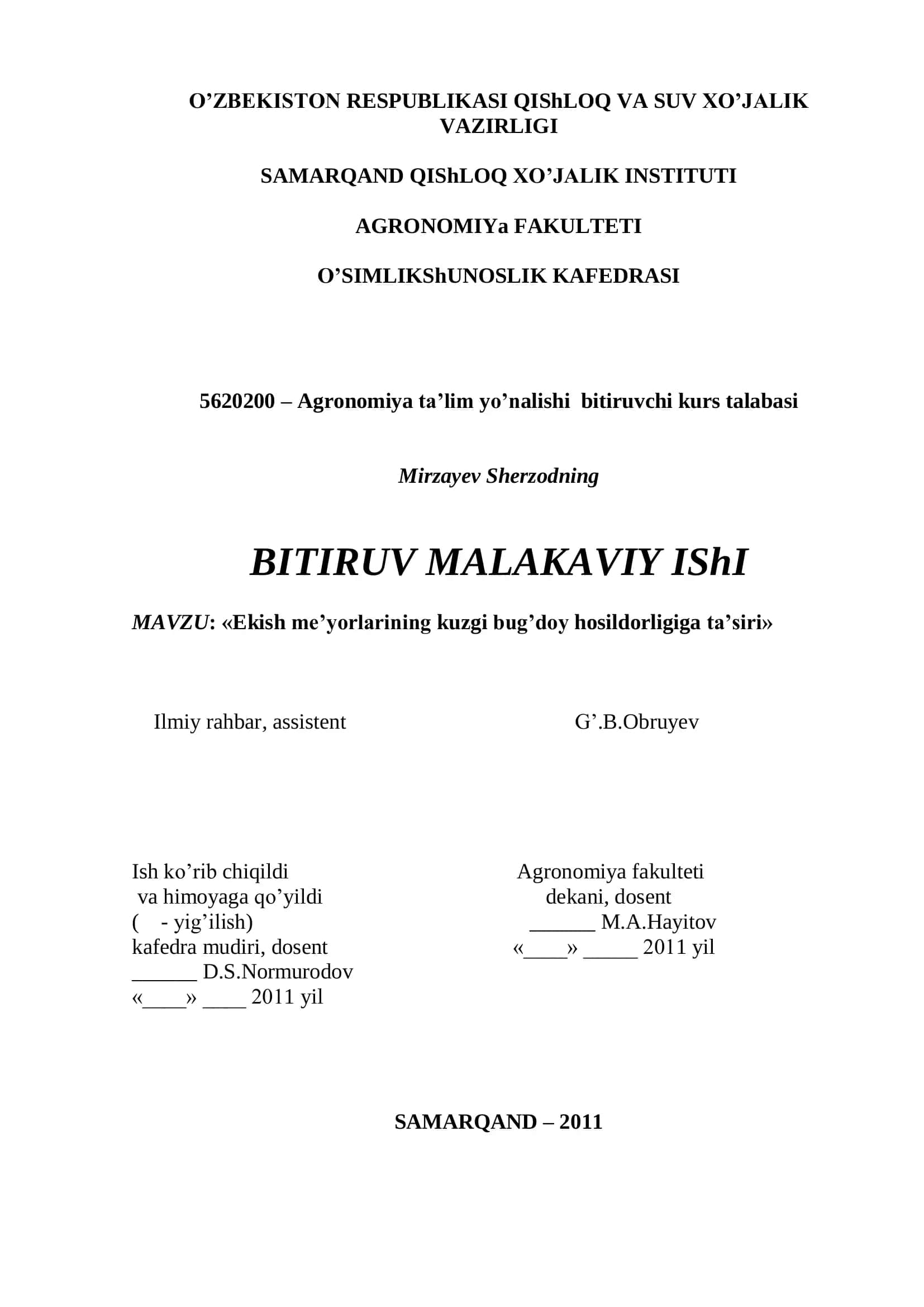 Mirzayev Sherzodning BITIRUV MALAKAVIY IShI 1
