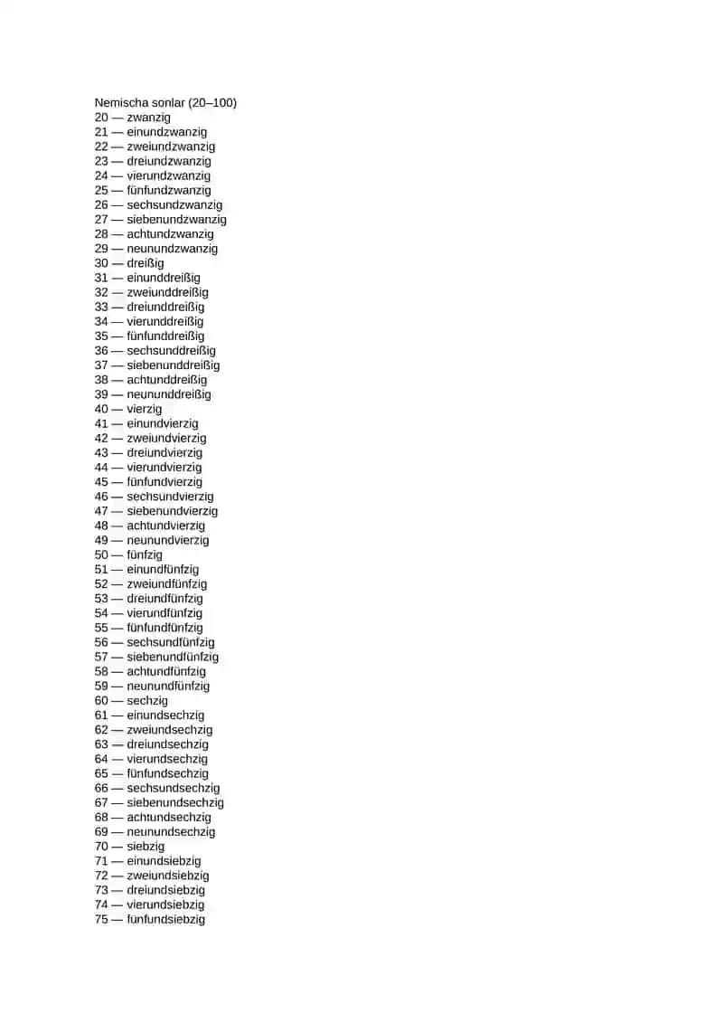 Nemischa sonlar (20-100) 1