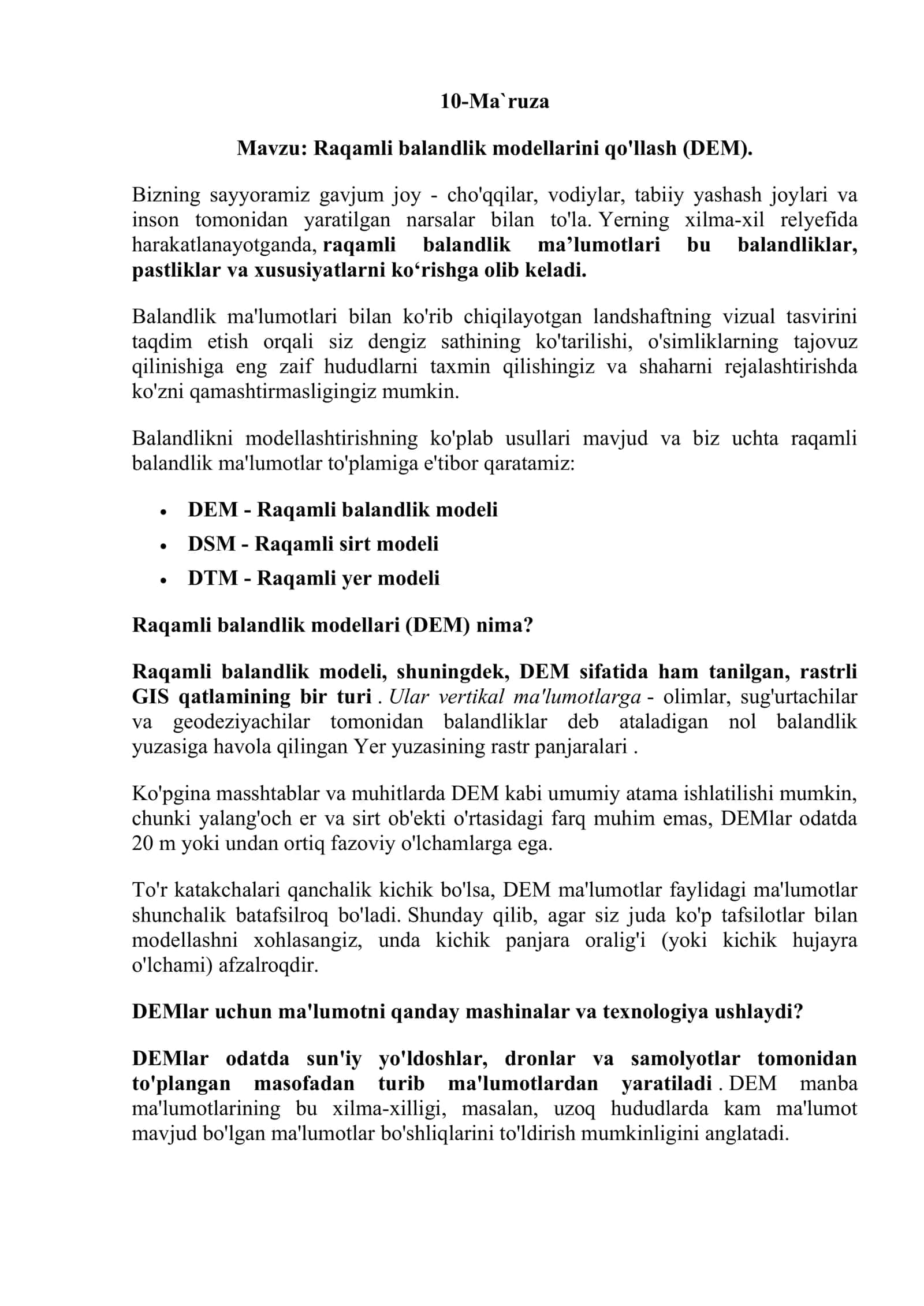 Raqamli balandlik modellashtirishning usullari 1