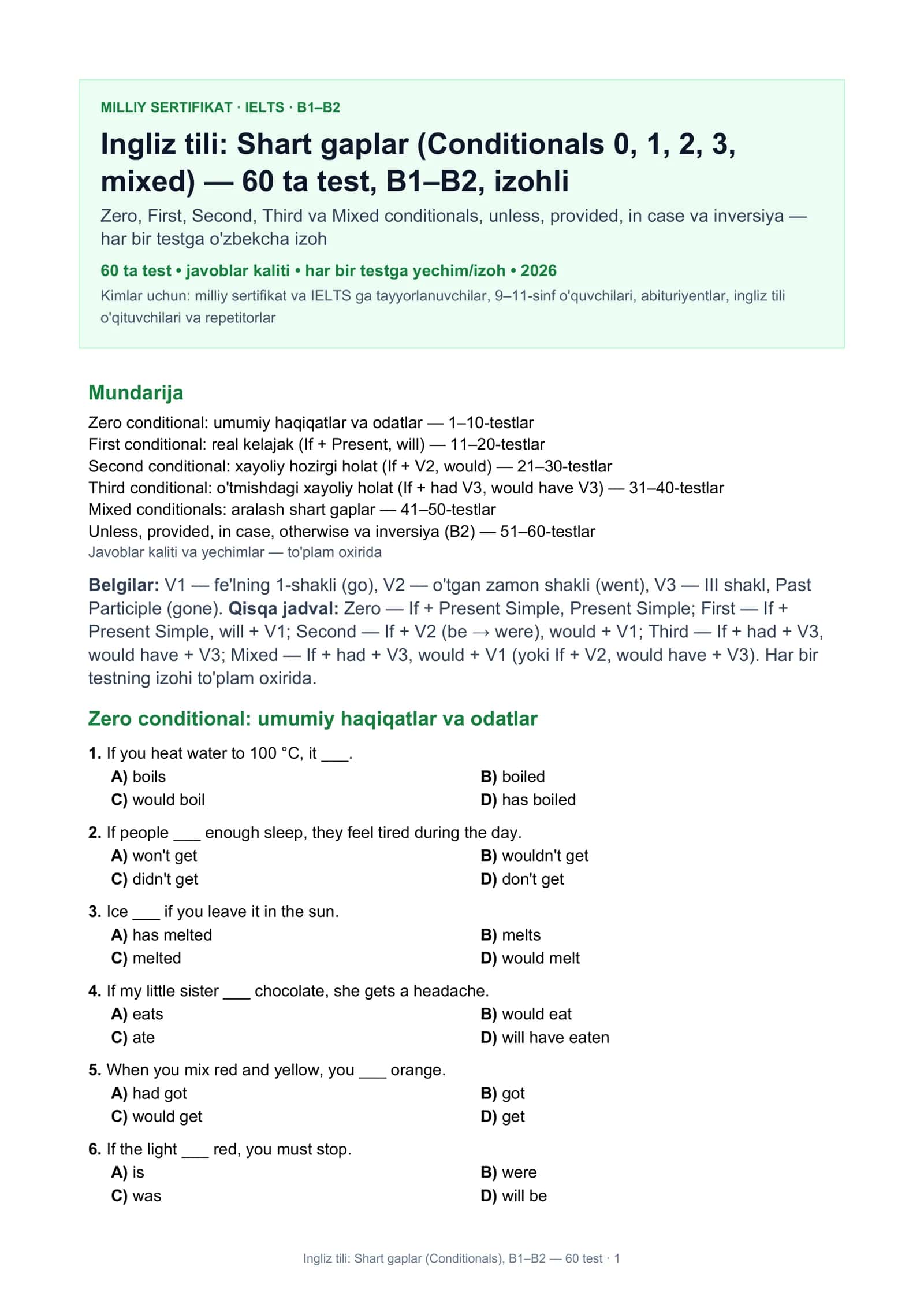Ingliz tili: Shart gaplar (Conditionals), B1–B2 1