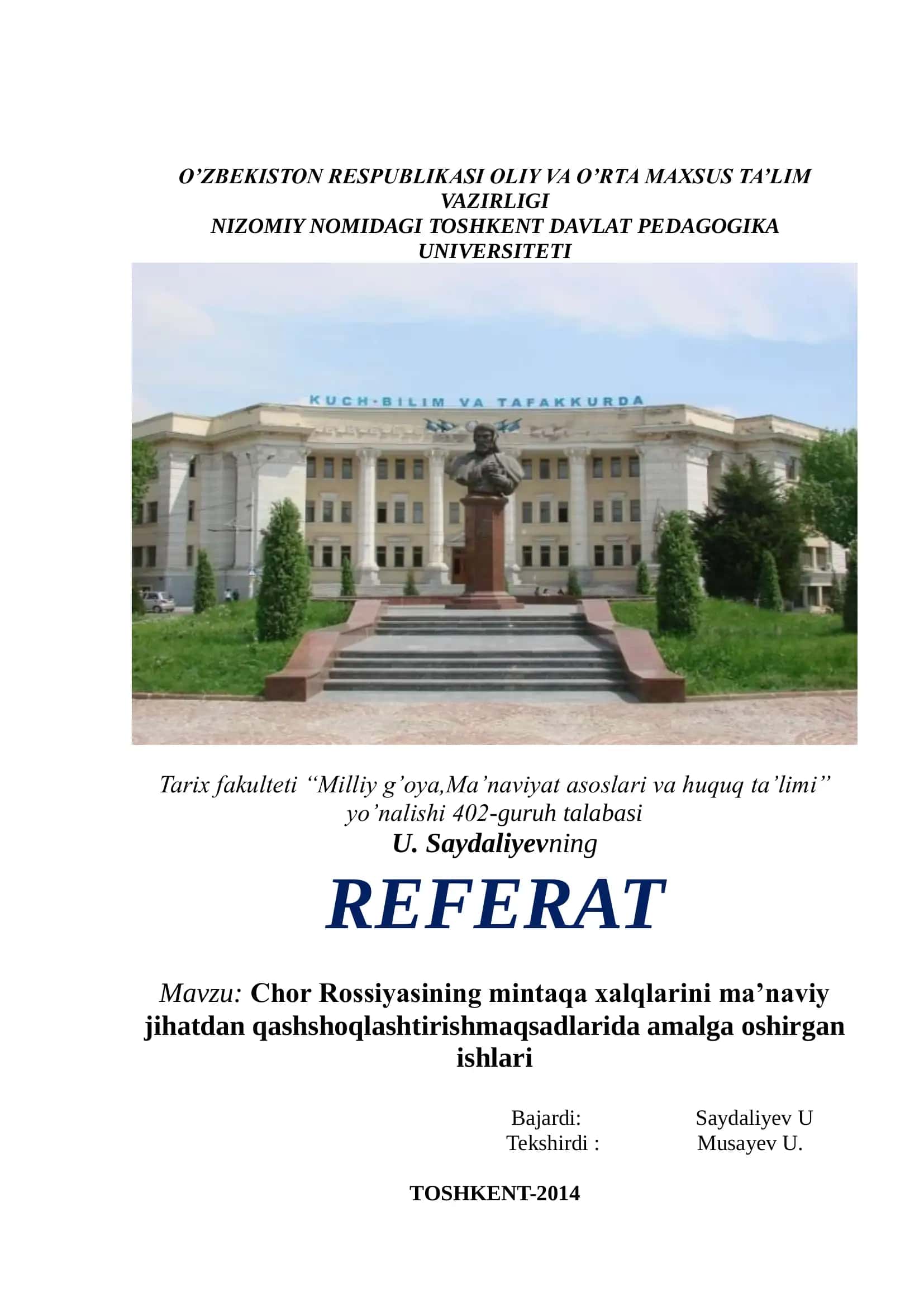 Chor Rossiyasining mintaqa xalqlarini ma’naviy jihatdan qashshoqlashtirish maqsadlarida amalga oshirgan ishlari 1