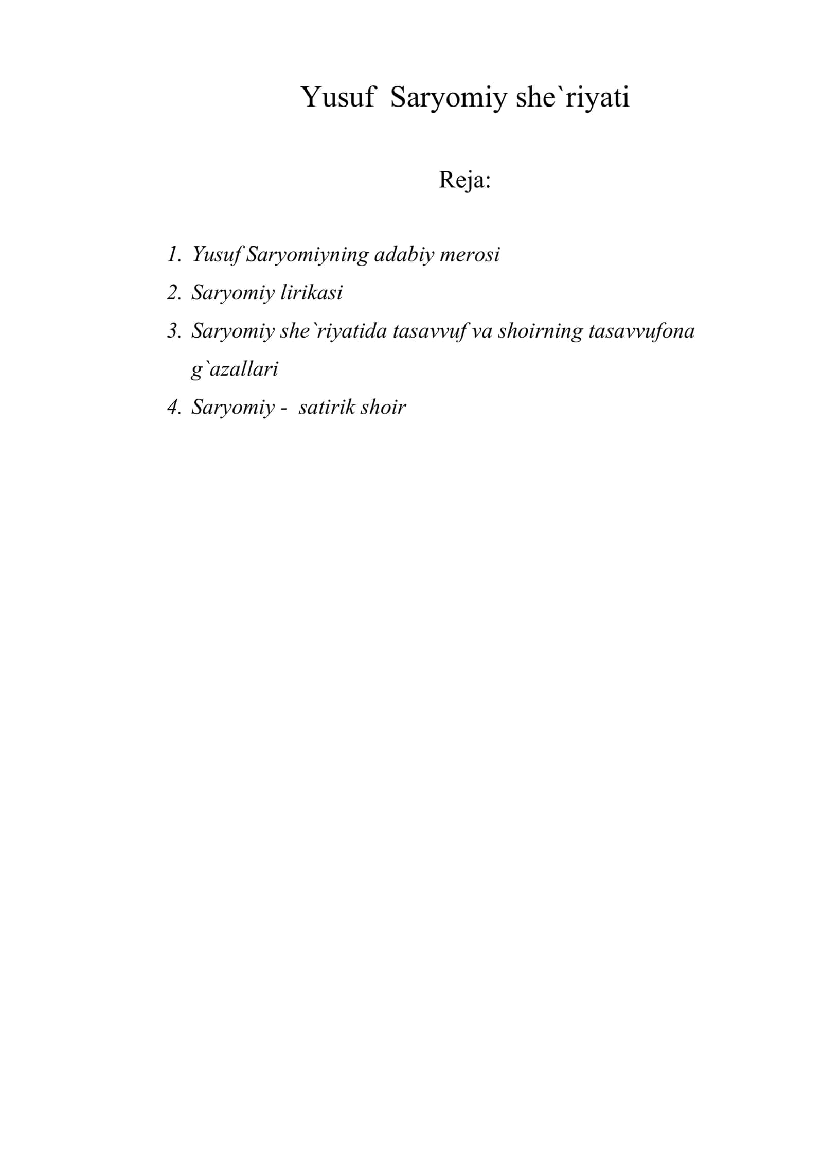 Yusuf Saryomiy she`riyati 1