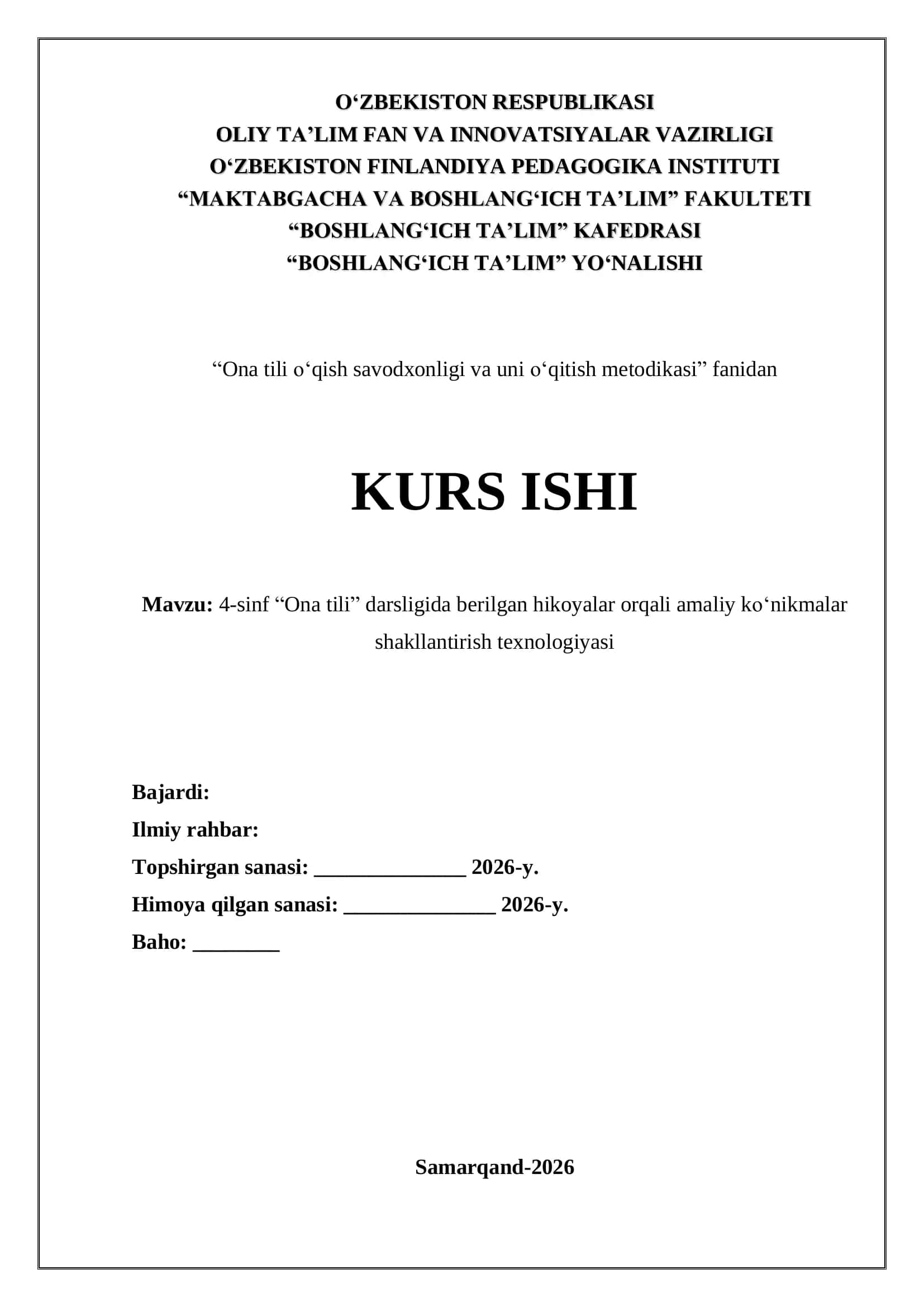 4-sinf “Ona tili” darsligida berilgan hikoyalar orqali amaliy ko‘nikmalar shakllantirish texnologiyasi 1