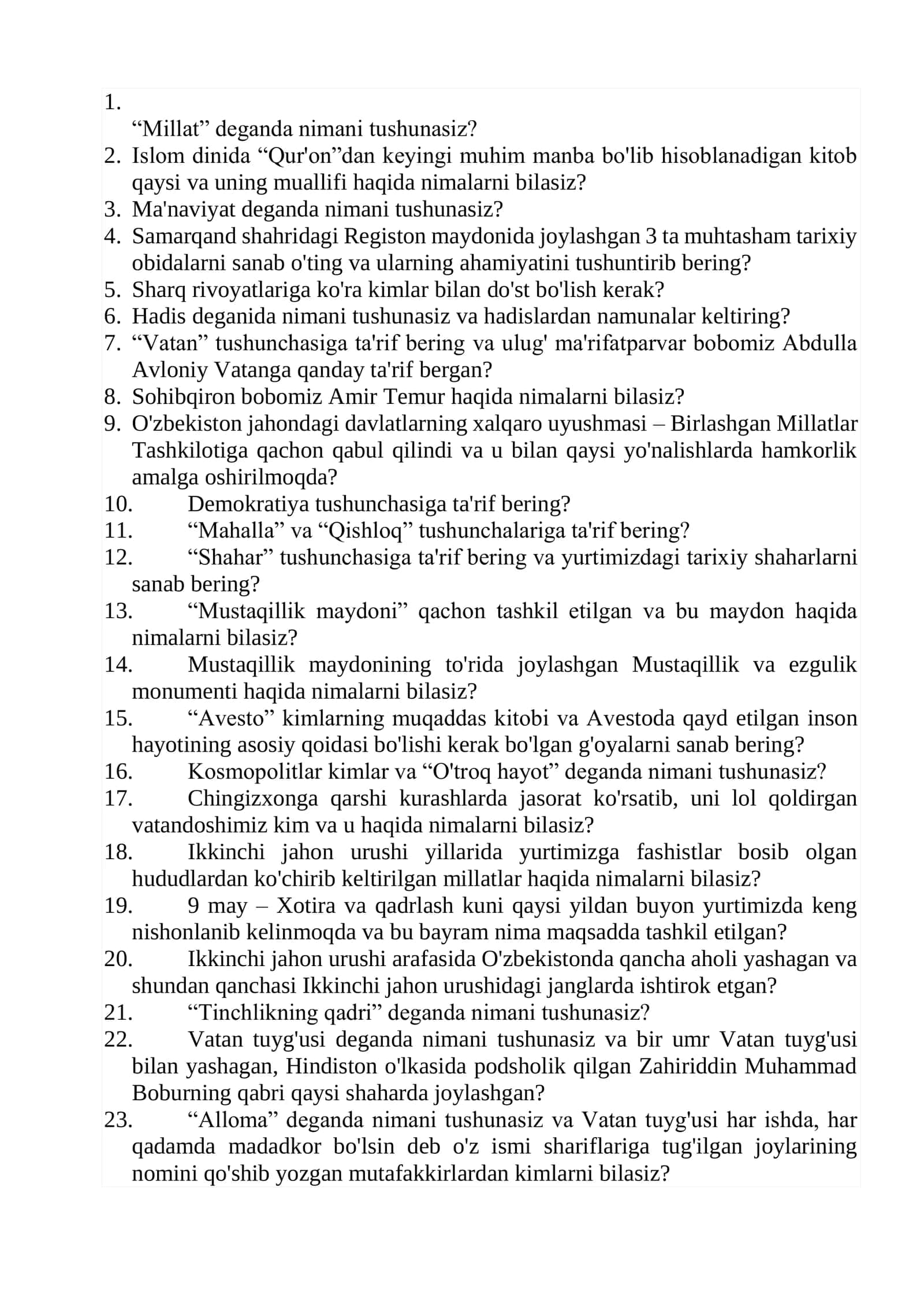 Ichki ishlarga kiruvchilar uchun test savollar to'plami 1