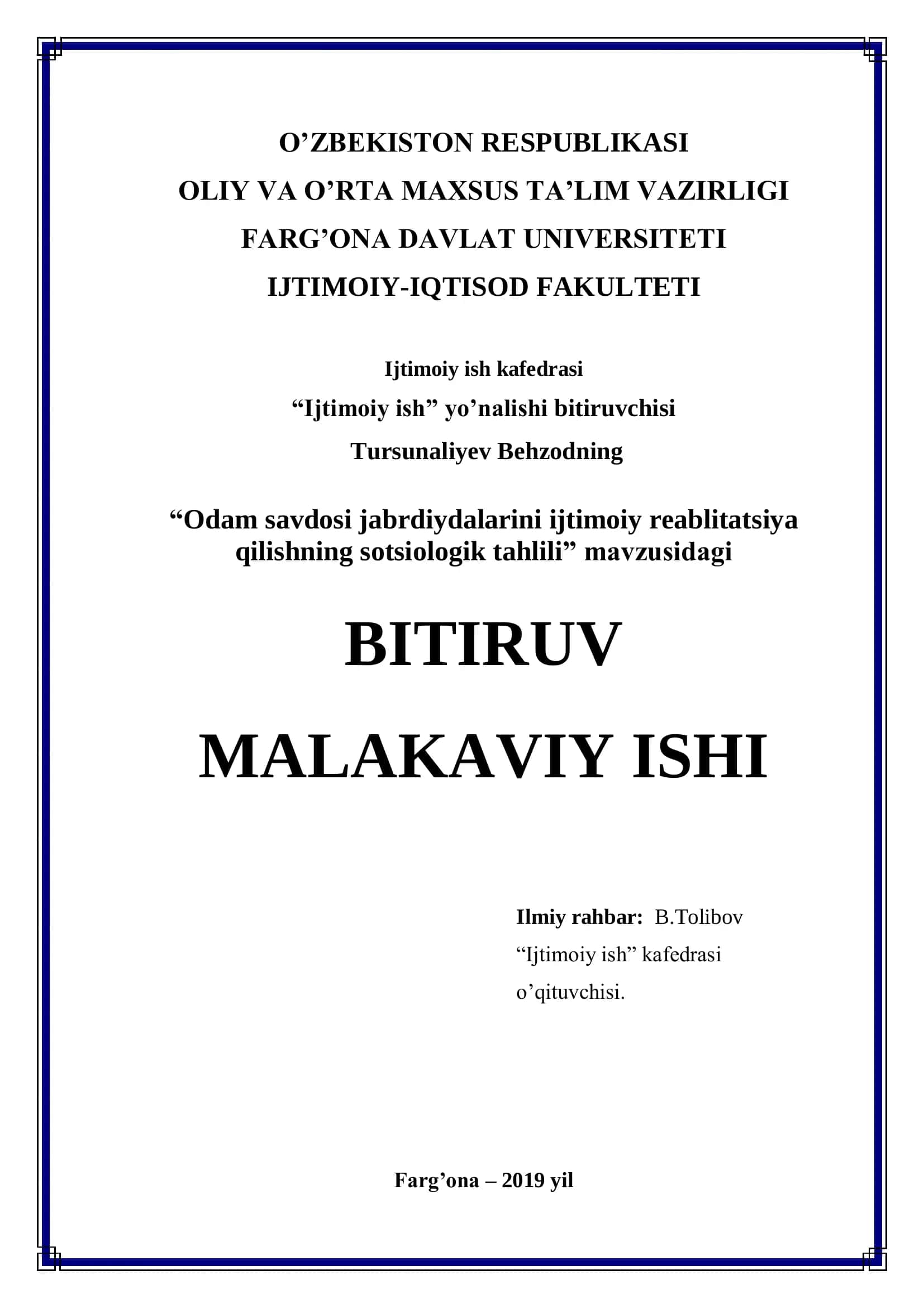 Ijtimoiy ish kafedrasi "Odam savdosi jabrdiydalarini ijtimoiy reablitatsiya qilishning sotsiologik tahlili" 1