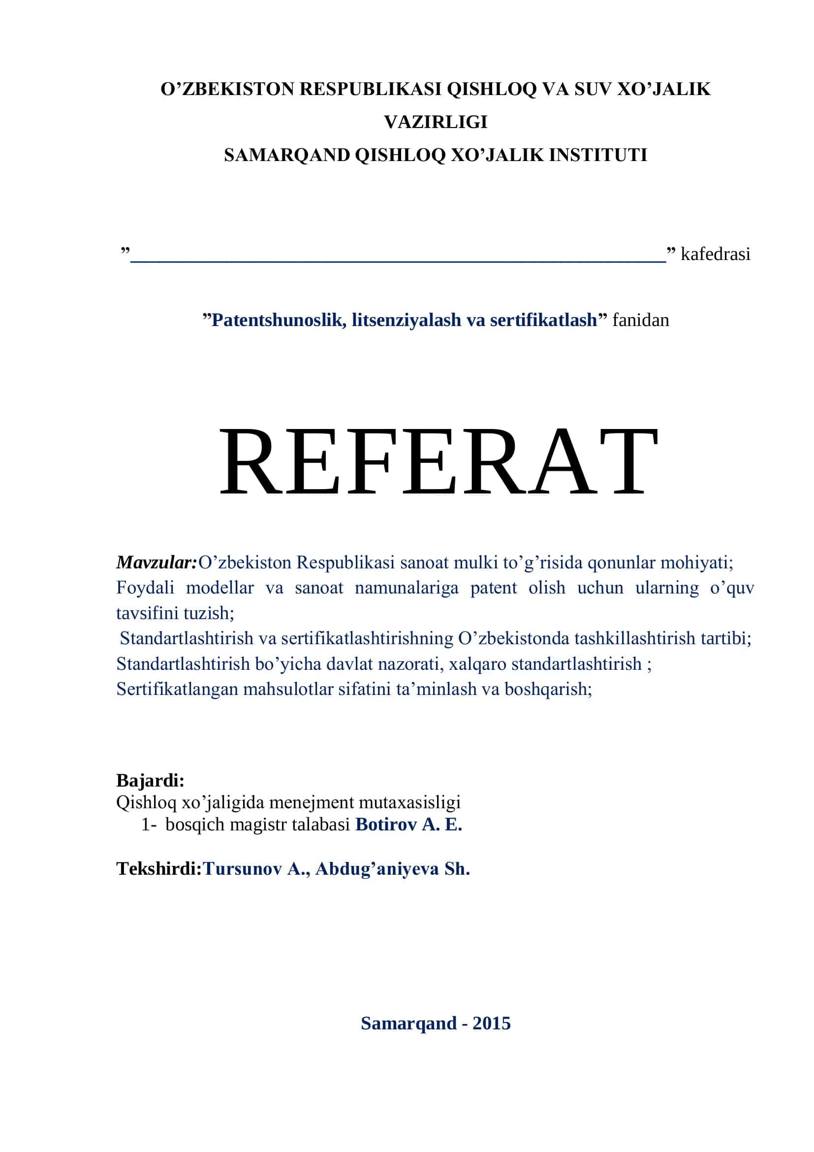 O’zbekiston Respublikasi sanoat mulki to’g’risida qonunlar mohiyati 1