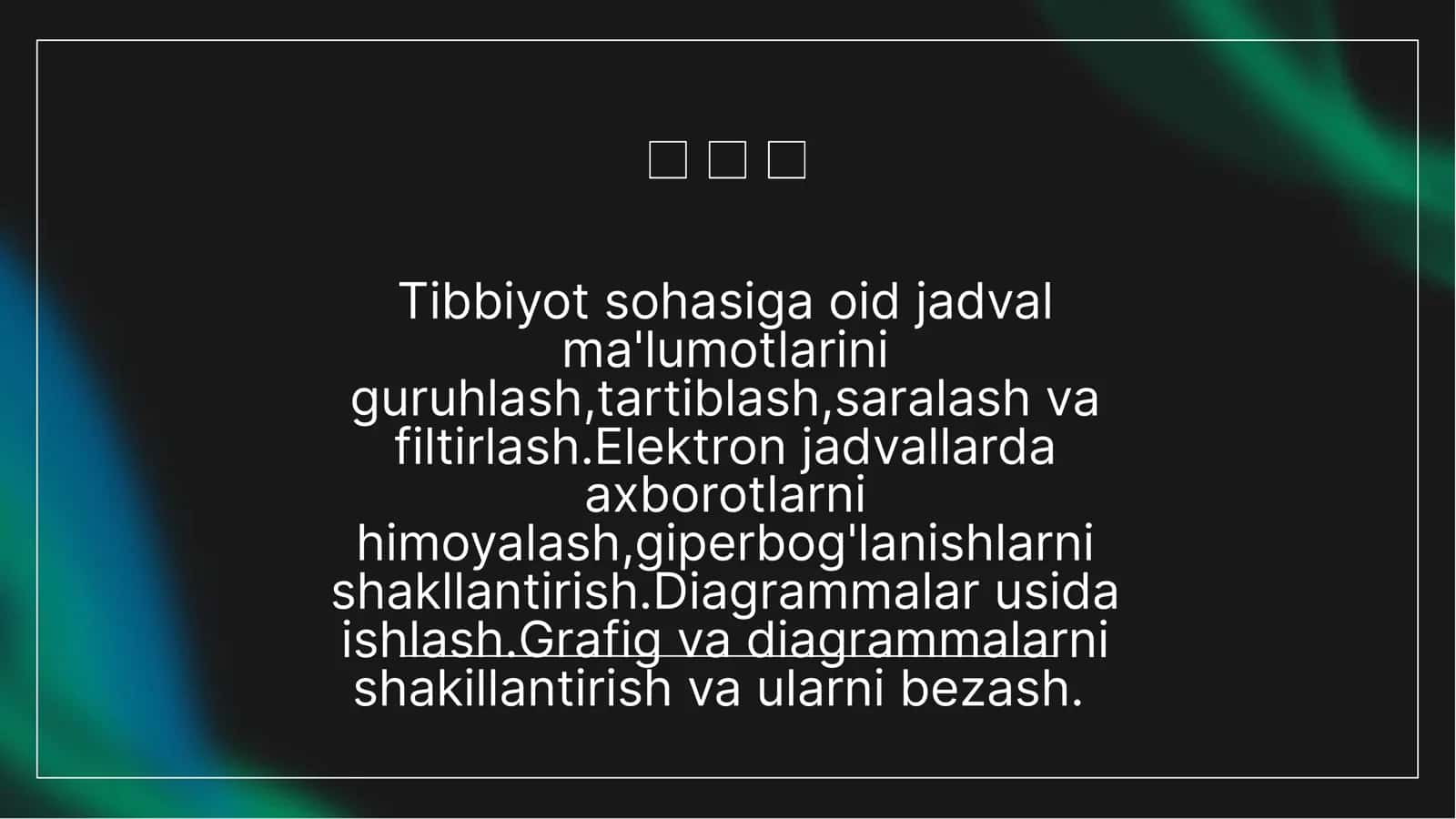 Tibbiyot sohasiga oid jadval 1