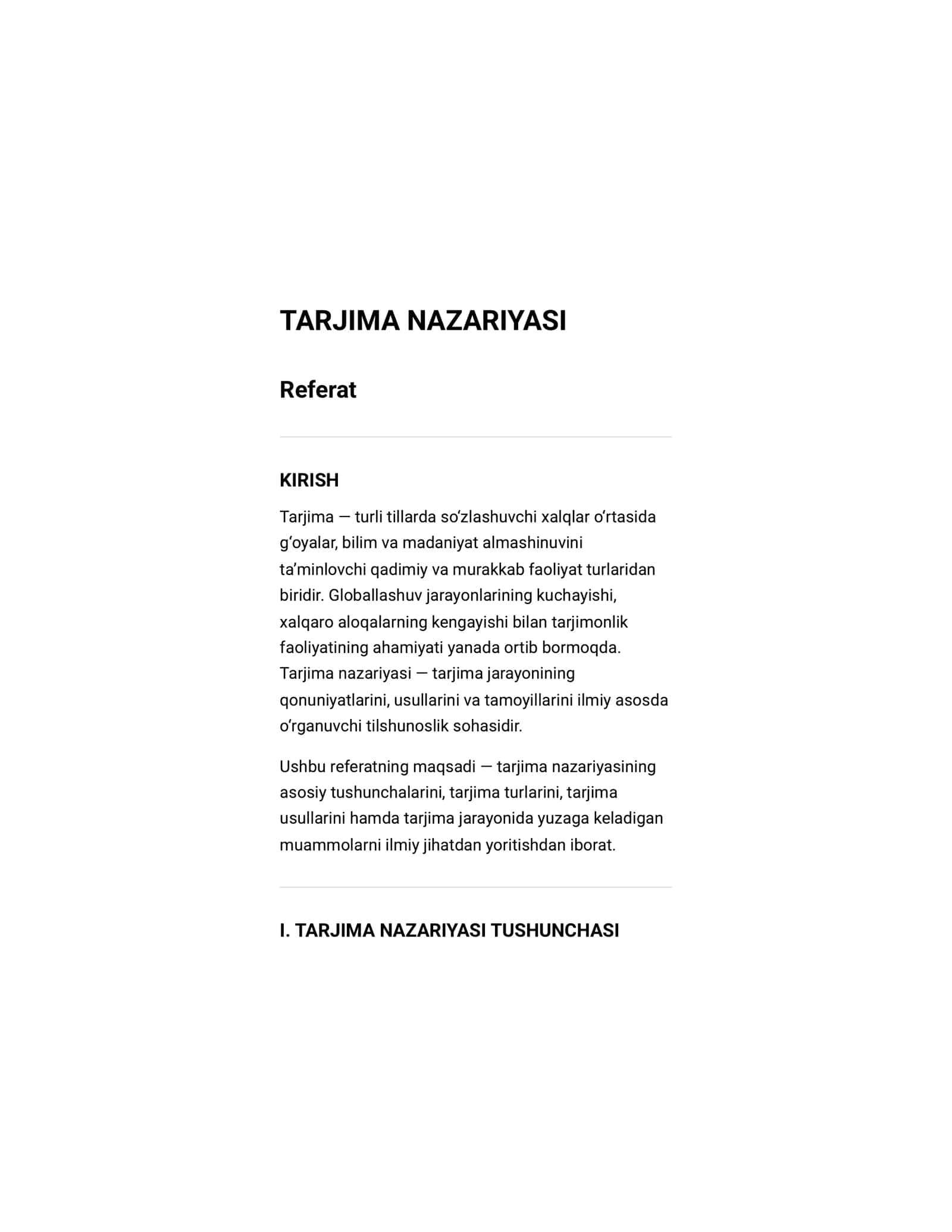Referat Tarjima nazariyasi 1