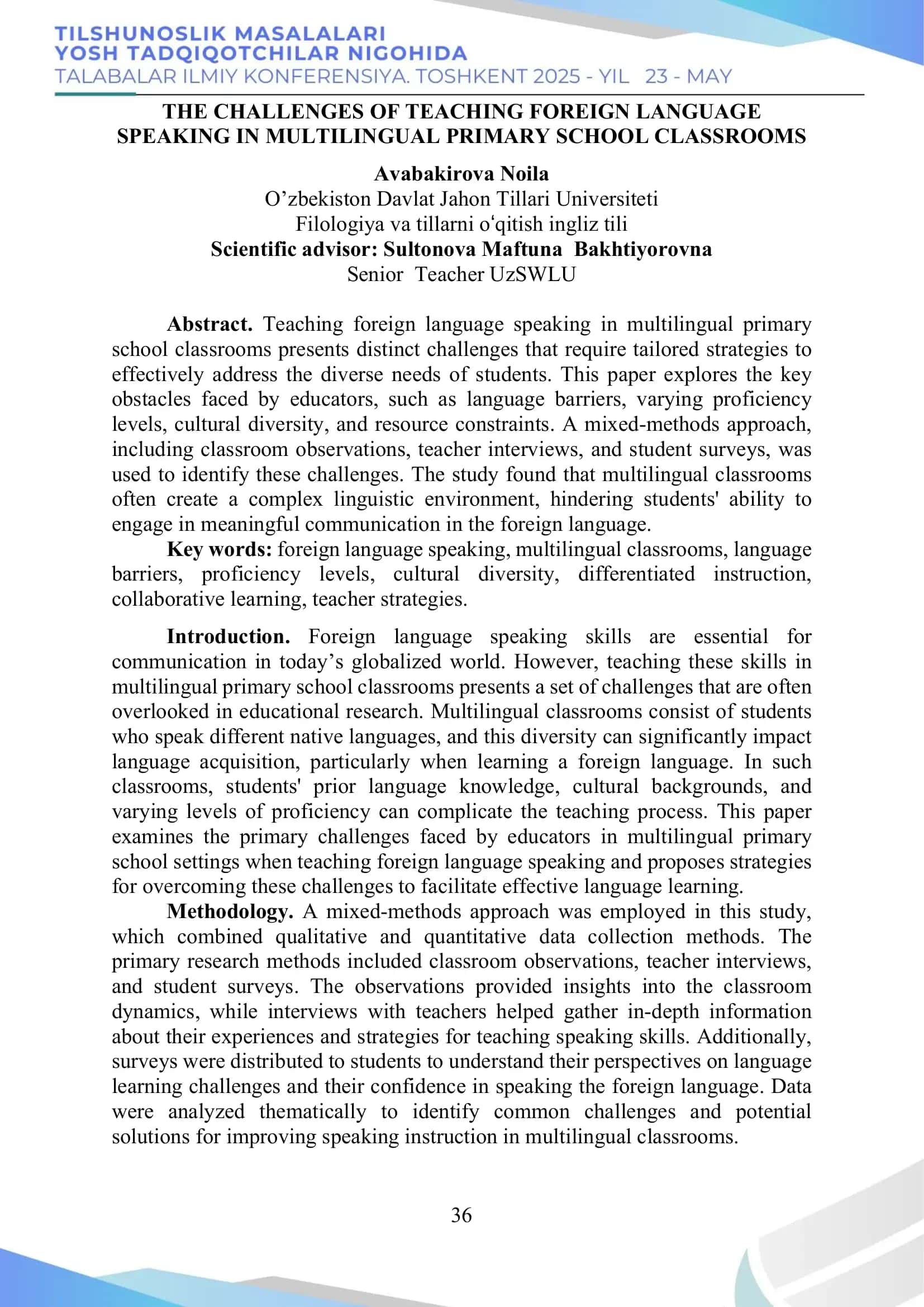 Challenges of Teaching Foreign Language Speaking in Multilingual Primary School Classrooms 1
