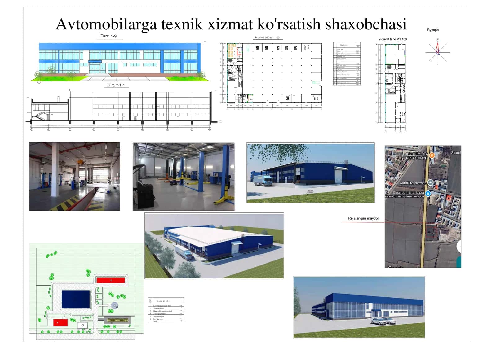 Avtomobilarga texnik xizmat ko'rsatish shaxobchasi arxitekturaviy loyihasi 1