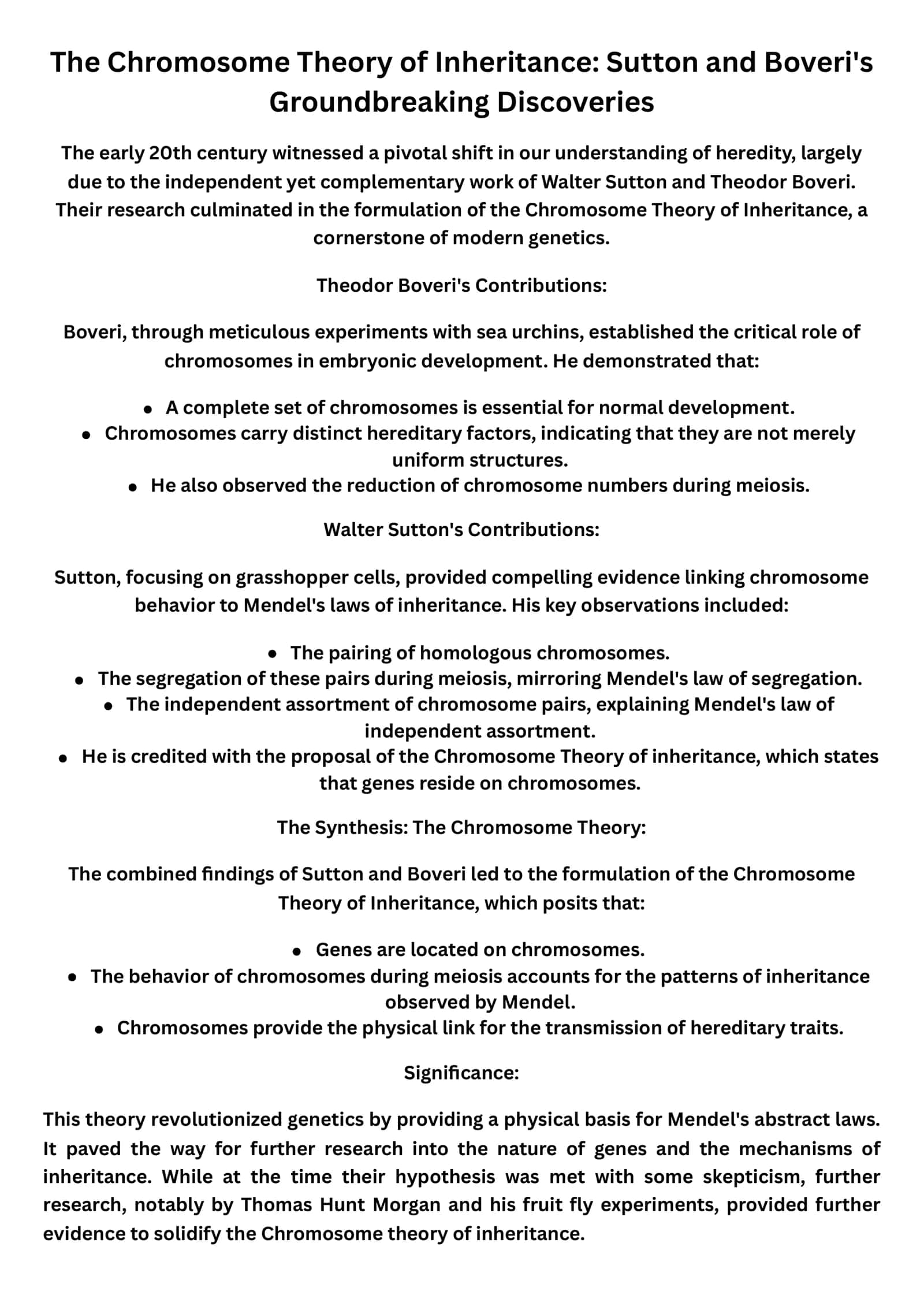 The Chromosome Theory of Inheritance: Sutton and Boveri's 1