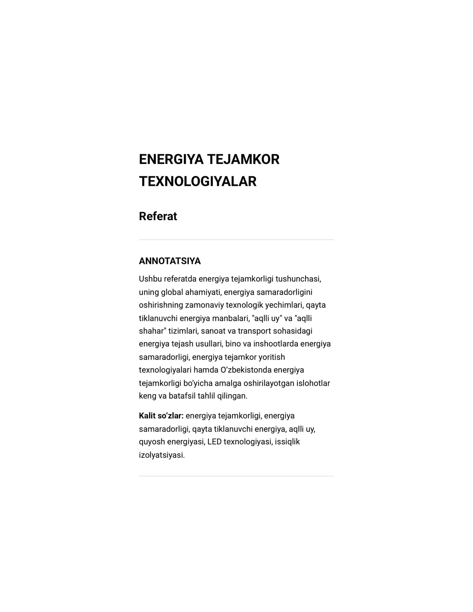 Referat energiya tejamkor texnologiyalar 1