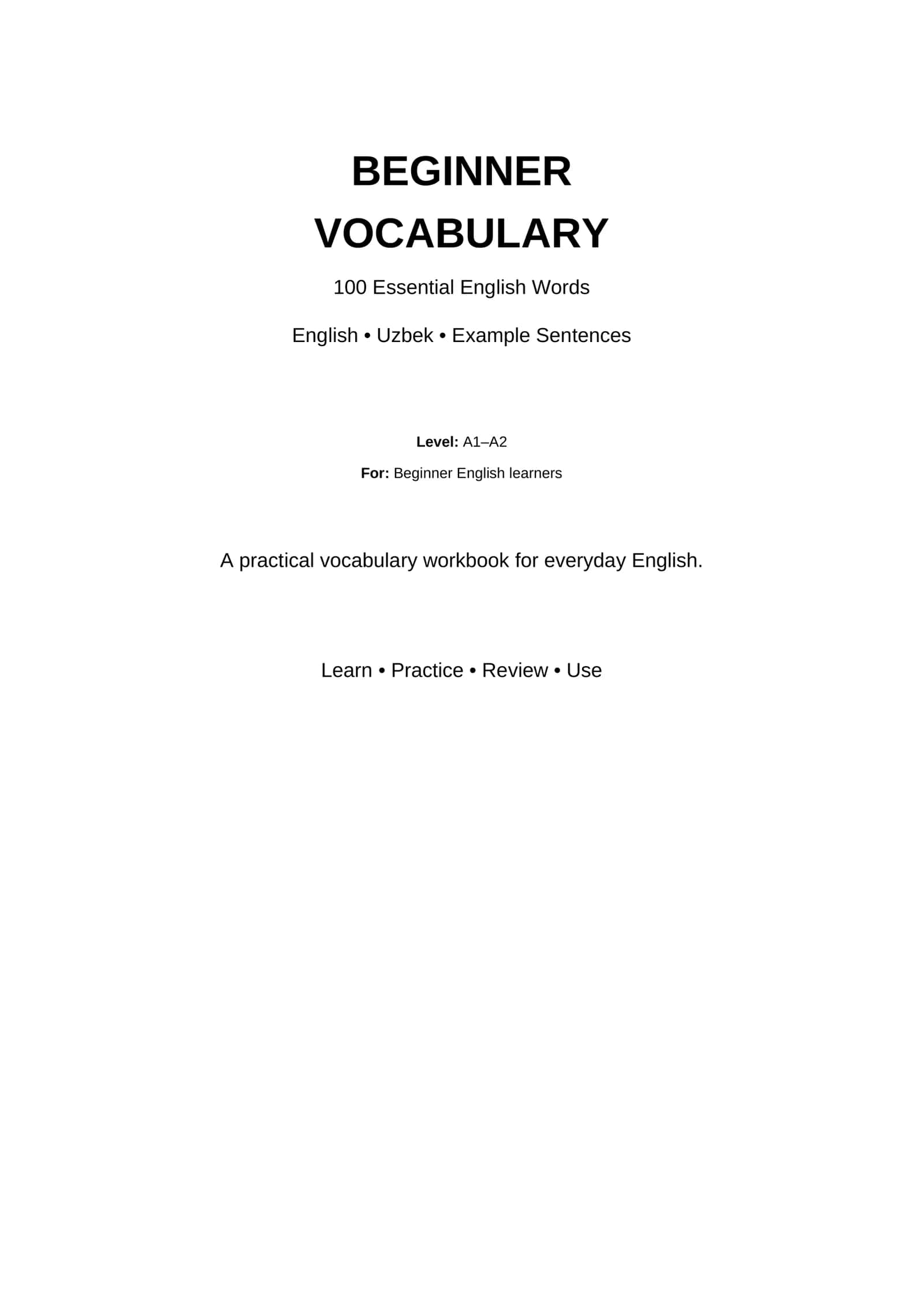BEGINNER VOCABULARY 100 Essential English Words 1