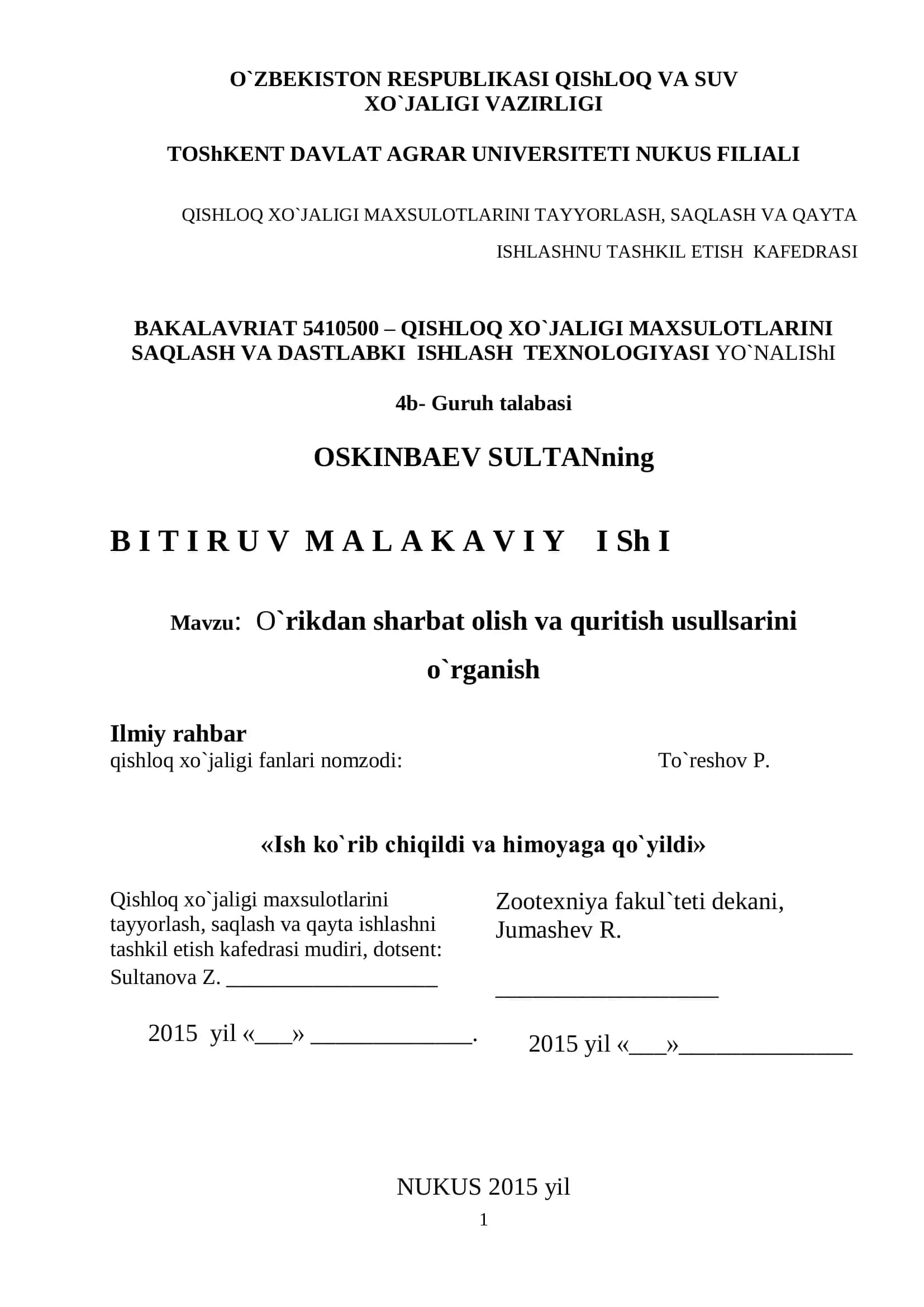 O`rikdan sharbat olish va quritish usullsarini 1