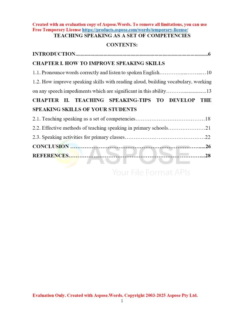Speaking Competencies: Teaching Speaking as a Set of Competencies 1