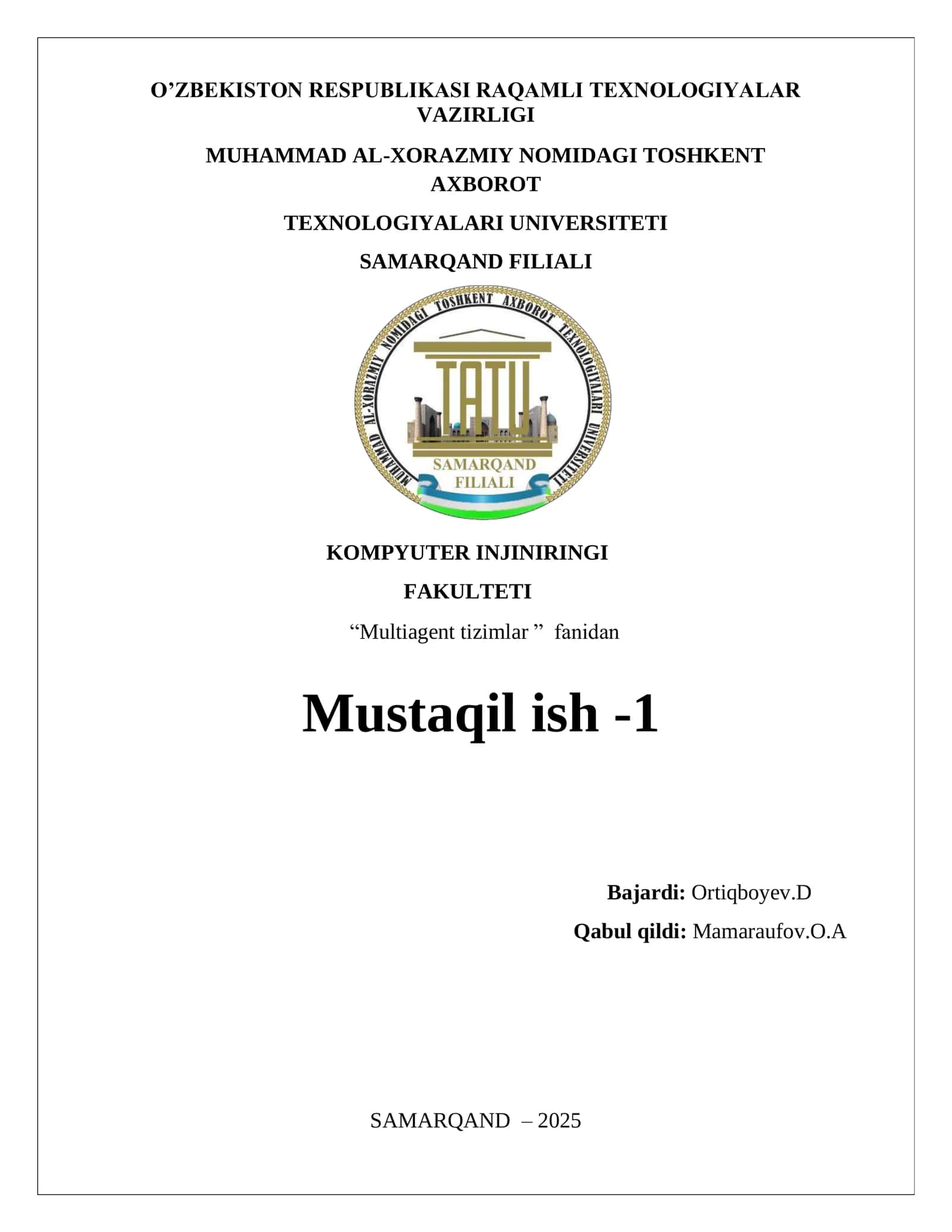 Multiagent tizimlar 1
