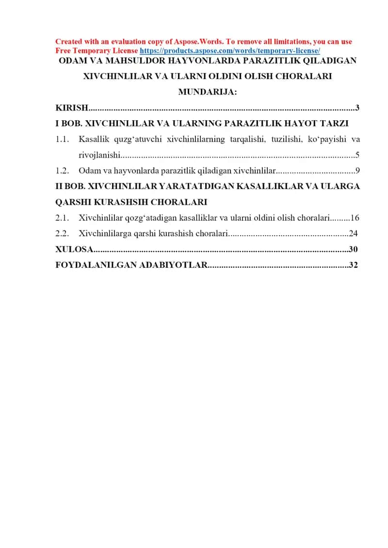 Odam va mahsuldor hayvonlarda parazitlik qiladigan xivchinlilar va ularni oldini olish choralari 1