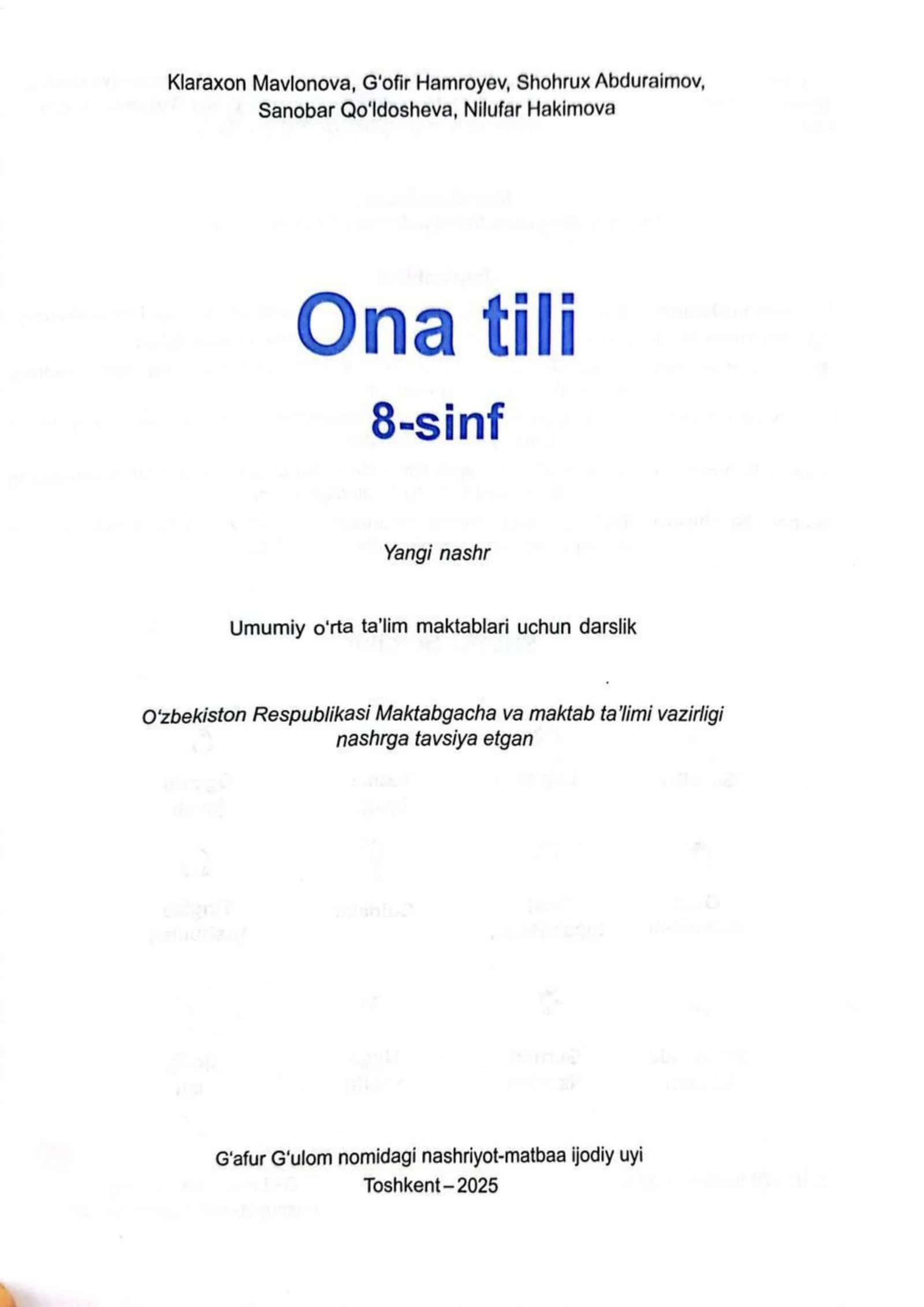 Ona tili 8-sinf Yangi Kitob 1