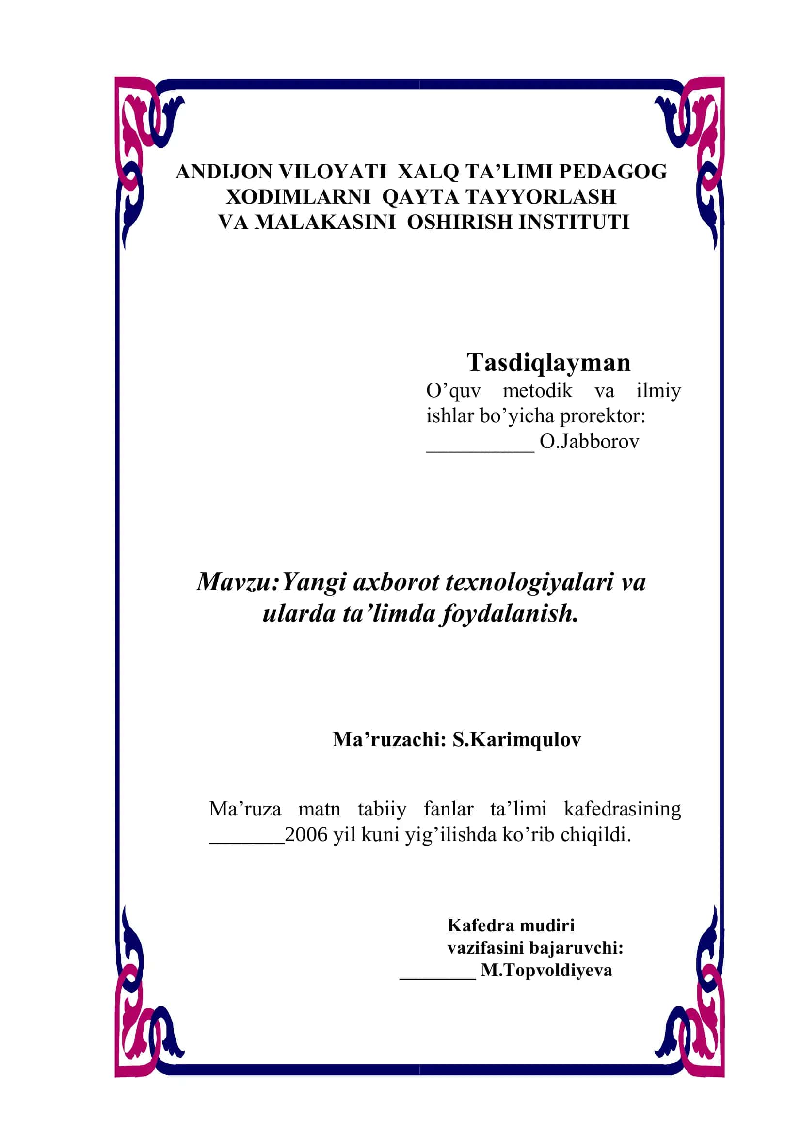 Yangi axborot texnologiyalari va ularda ta’limda foydalanish 1