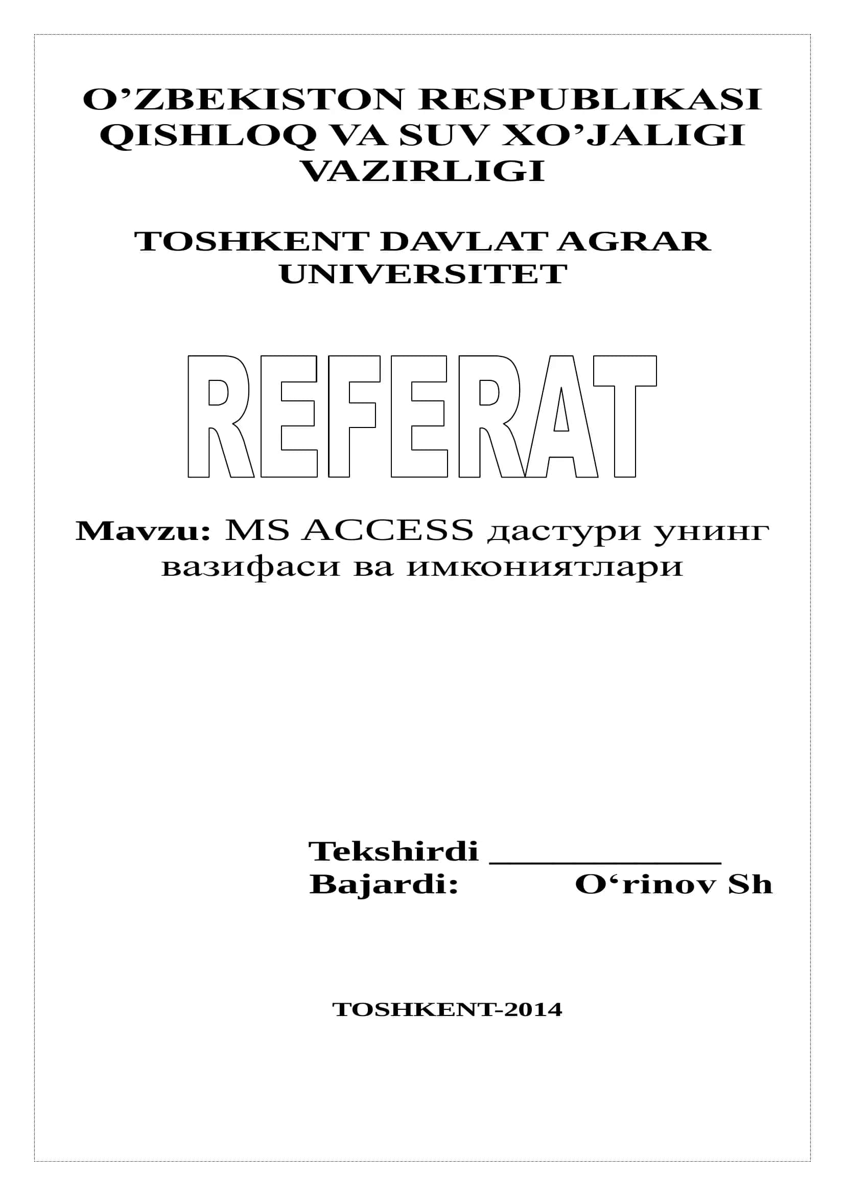 MS ACCESS дастури унинг вазифаси ва имкониятлари 1