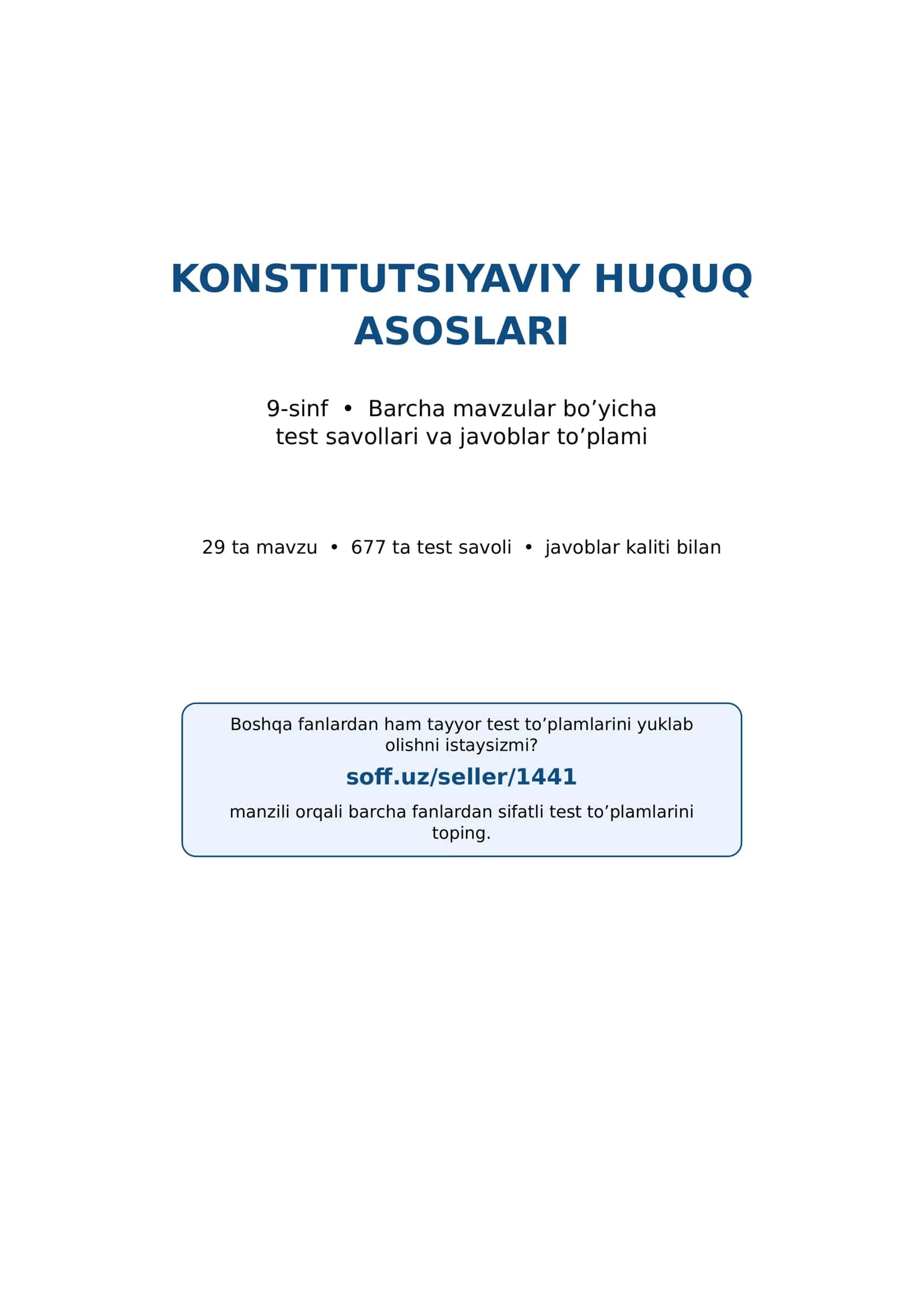 9-sinf HUQUQ MAVZULASHTIRILGAN TESTLAR 1