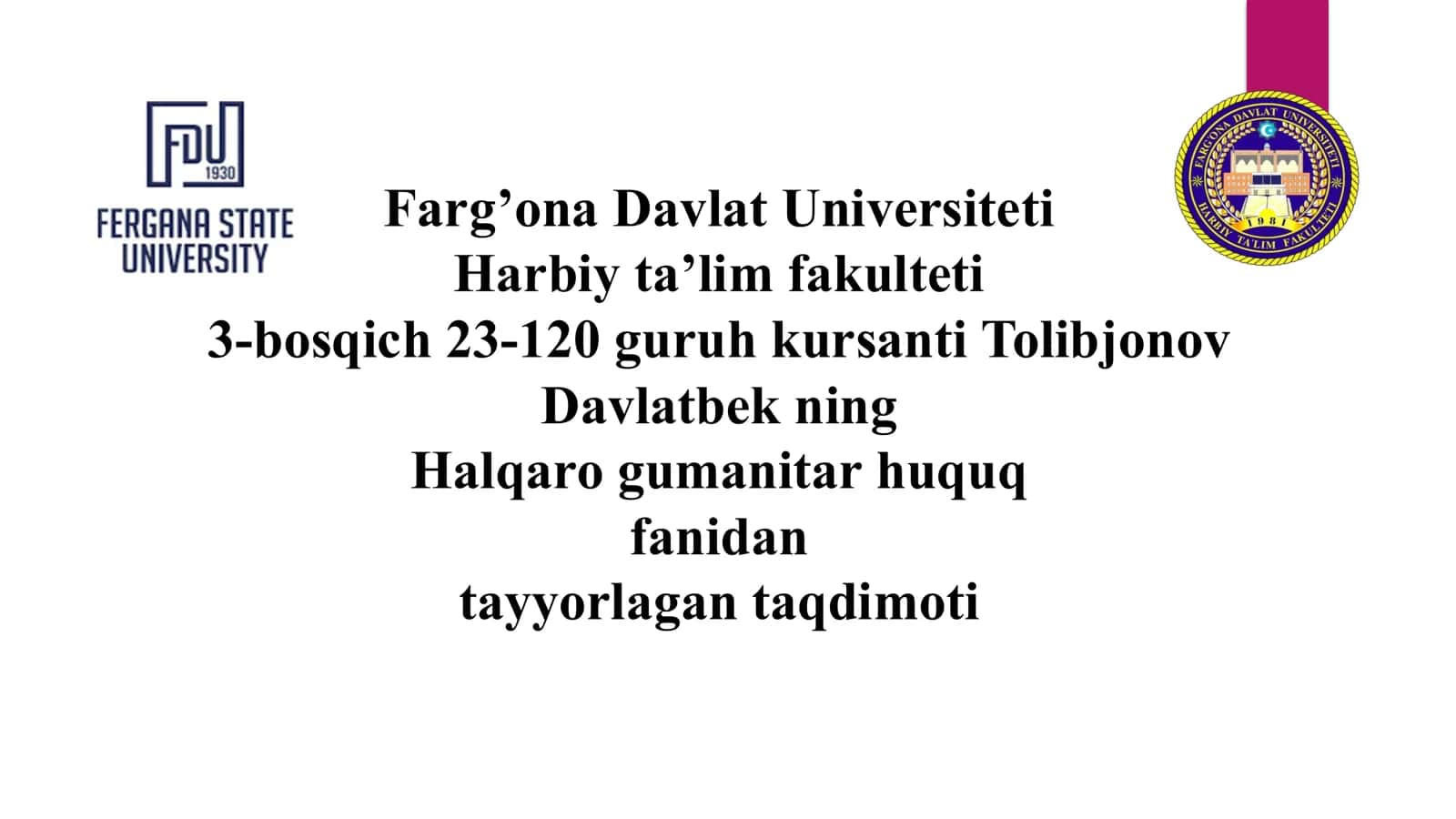 Qurolli to'qnashuvlar huquqiga daxldor bo'lgan shaxslar va ob'ektlarning asosiy toifalari 1