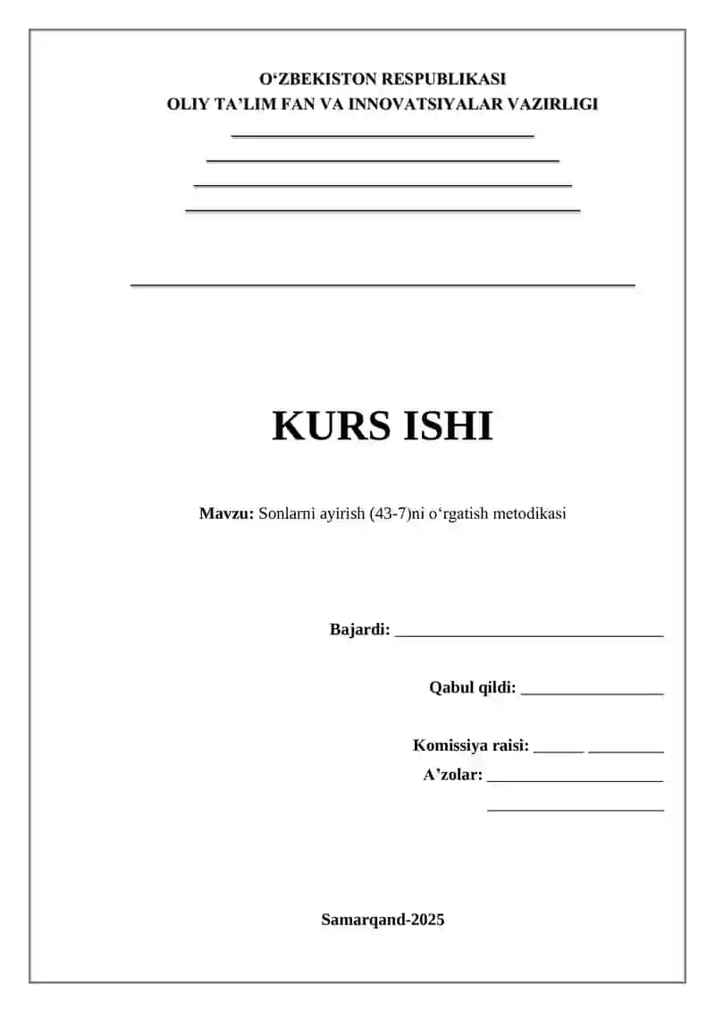 Sonlarni ayirish (43-7)ni o‘rgatish metodikasi
