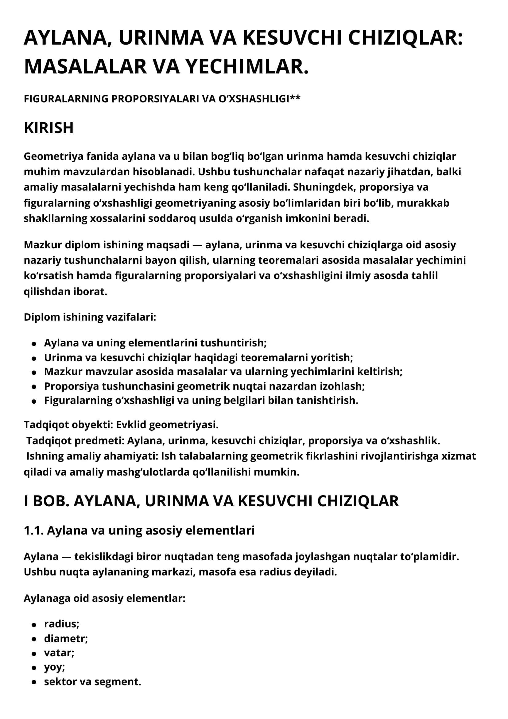 AYLANA, URINMA VA KESUVCHI CHIZIQLAR 1
