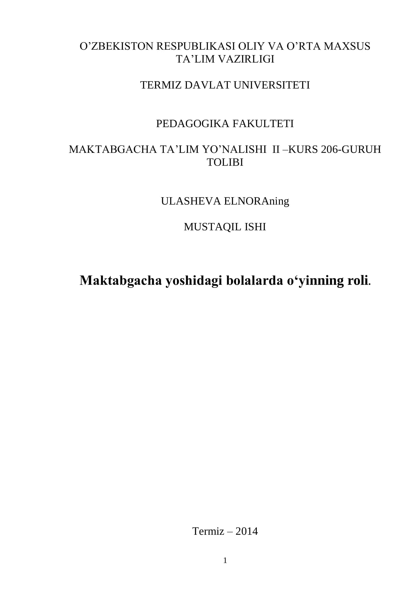 Maktabgacha yoshidagi bolalarda o‘yinning roli 1