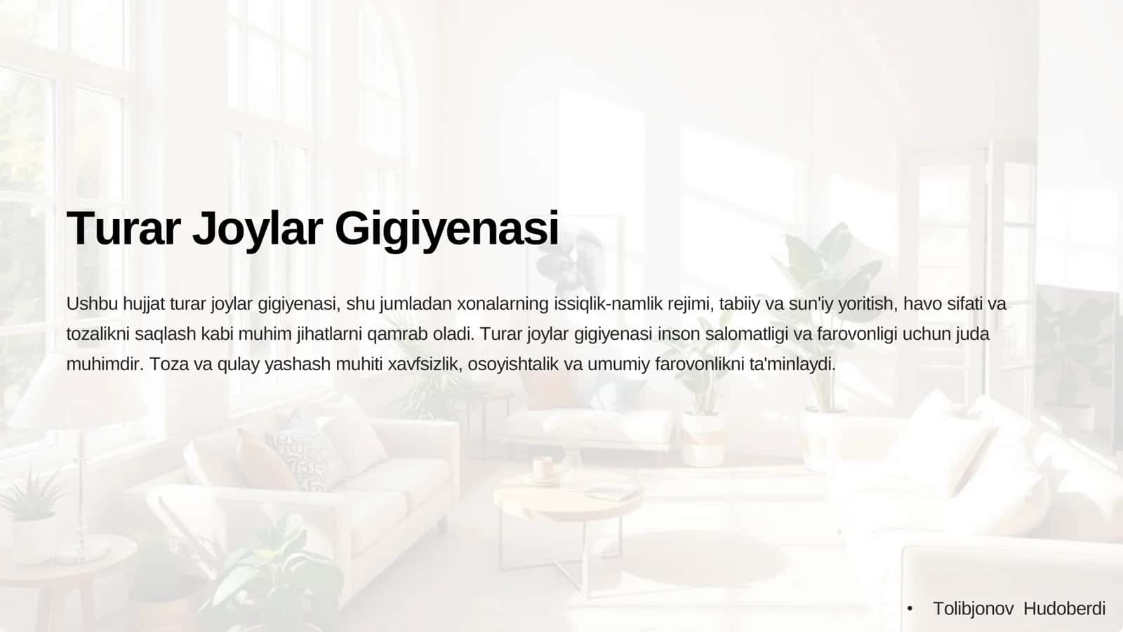 Turar Joylar Gigiyenasi 1