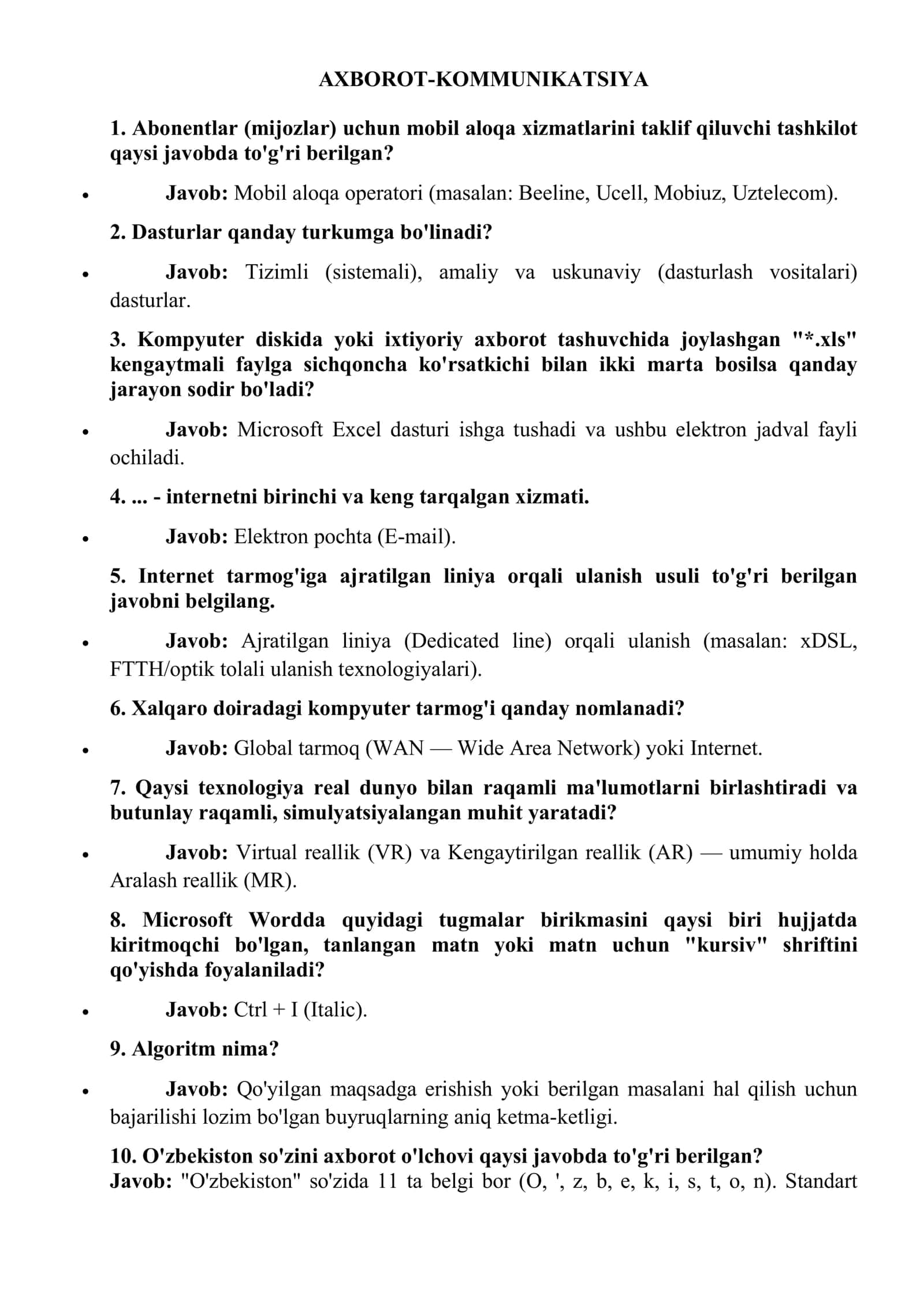 Argos testidan 100% tushadigan savollar 1
