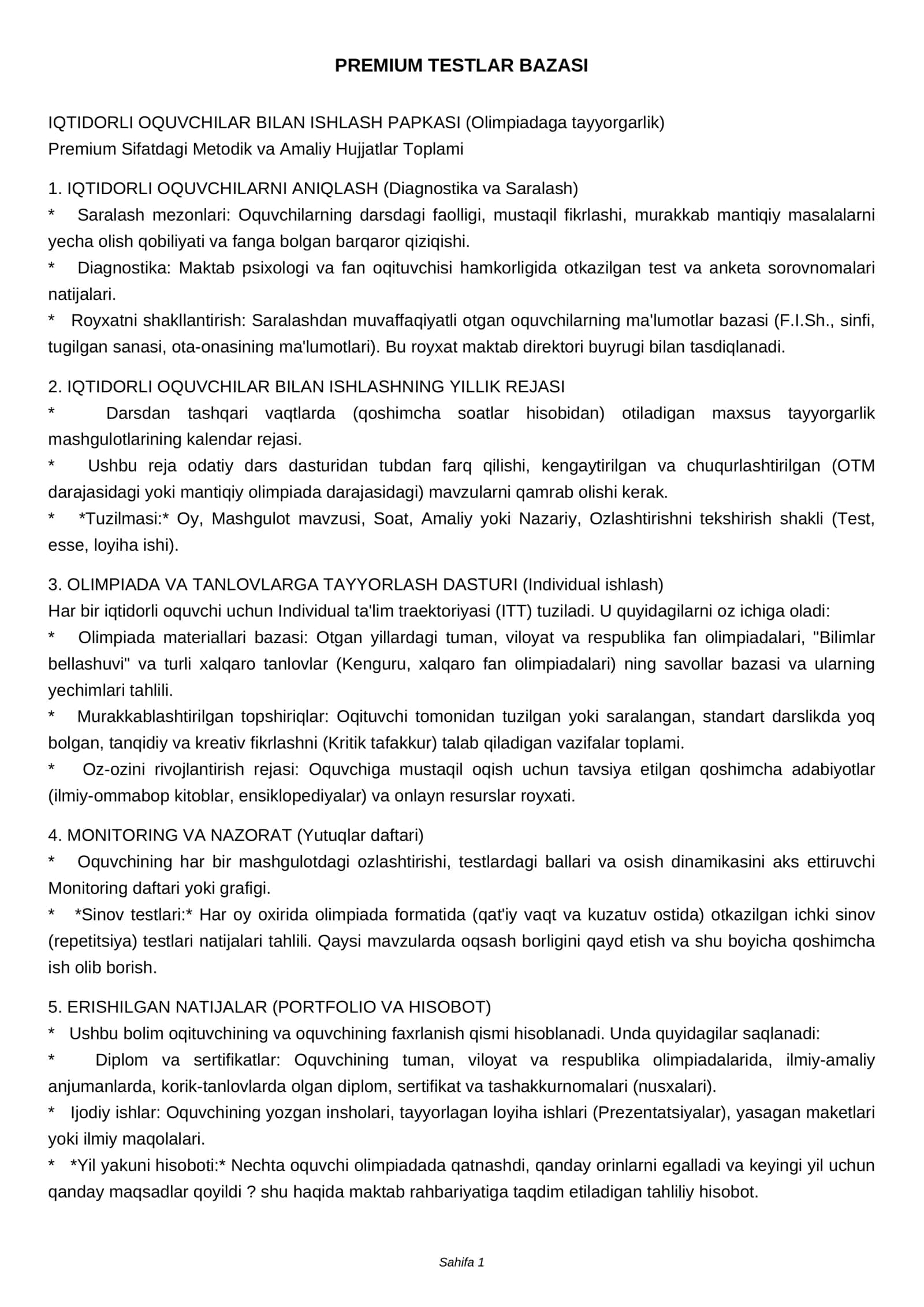 IQTIDORLI OQUVCHILAR BILAN ISHLASH PAPKASI 1